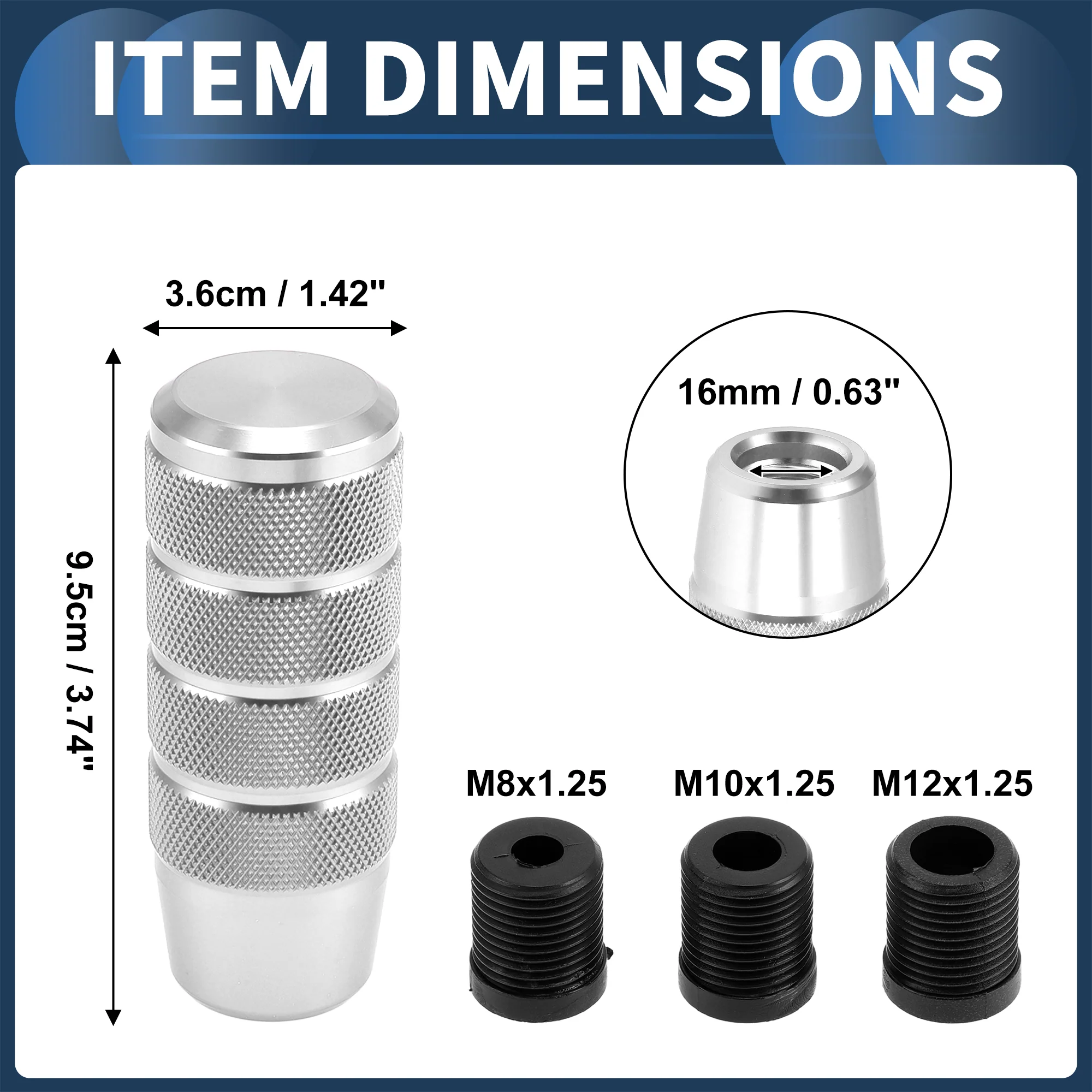 9.5cm Automatic Manual Shift Knob W/ 3 Adapter Aluminum Alloy Silver Tone 1 Set - Image 5