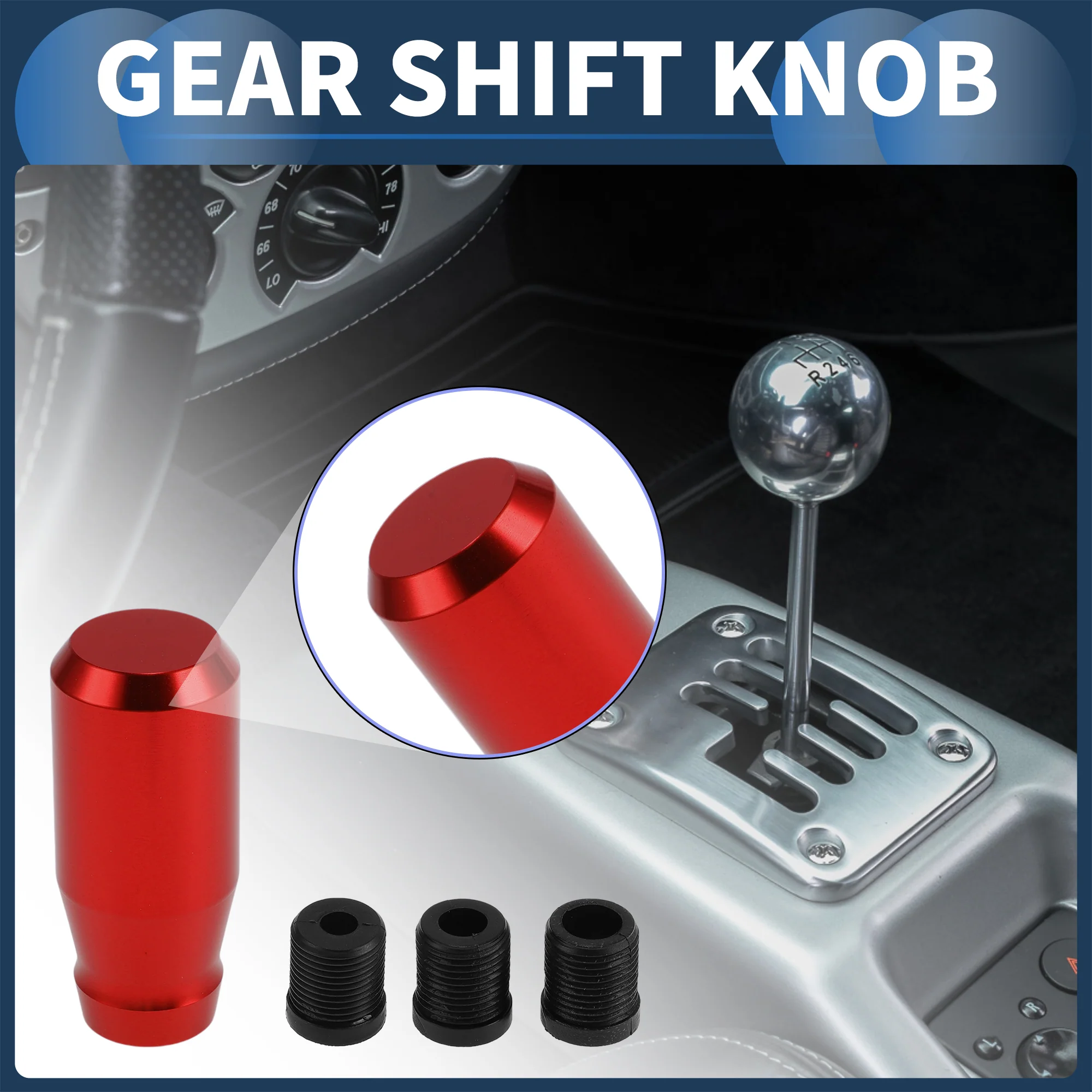 8cm Automatic and Manual Shift Knob with 3 Adapter Aluminum Alloy Red 1 Set - Image 2