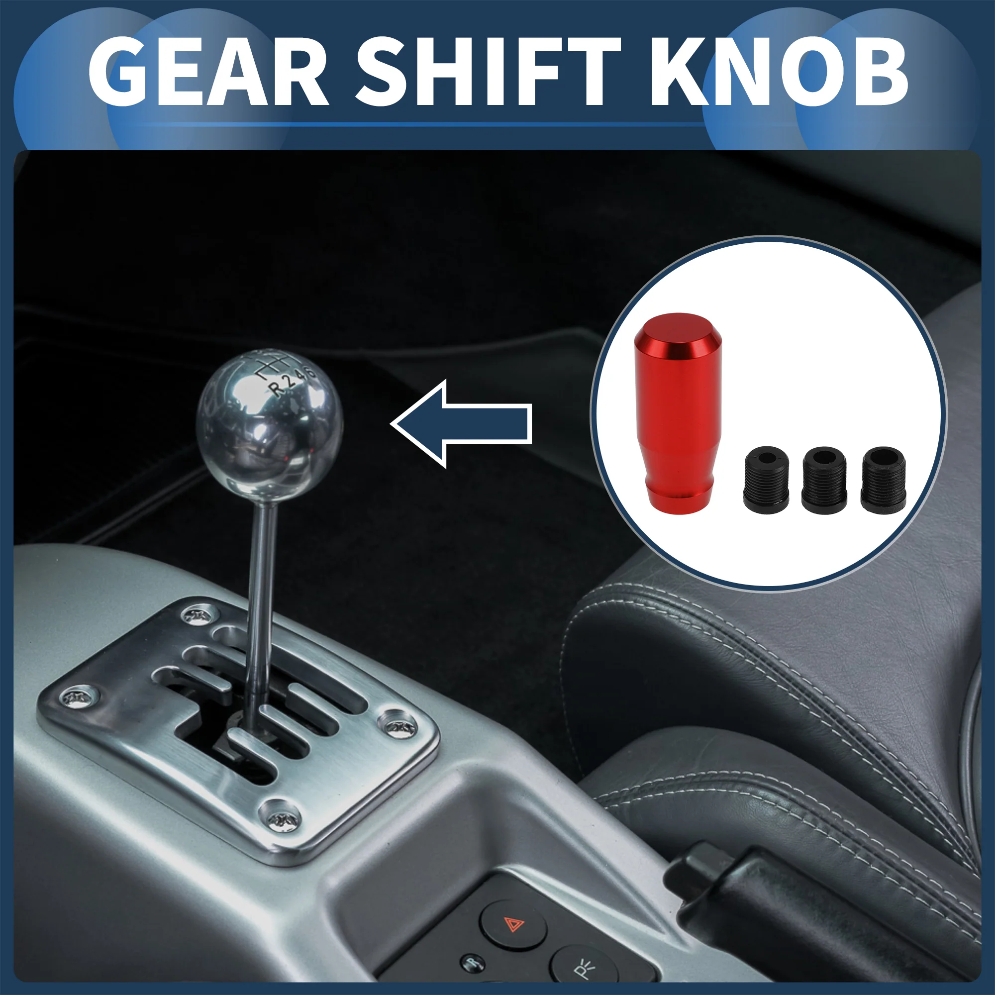 8cm Automatic and Manual Shift Knob with 3 Adapter Aluminum Alloy Red 1 Set - Image 3