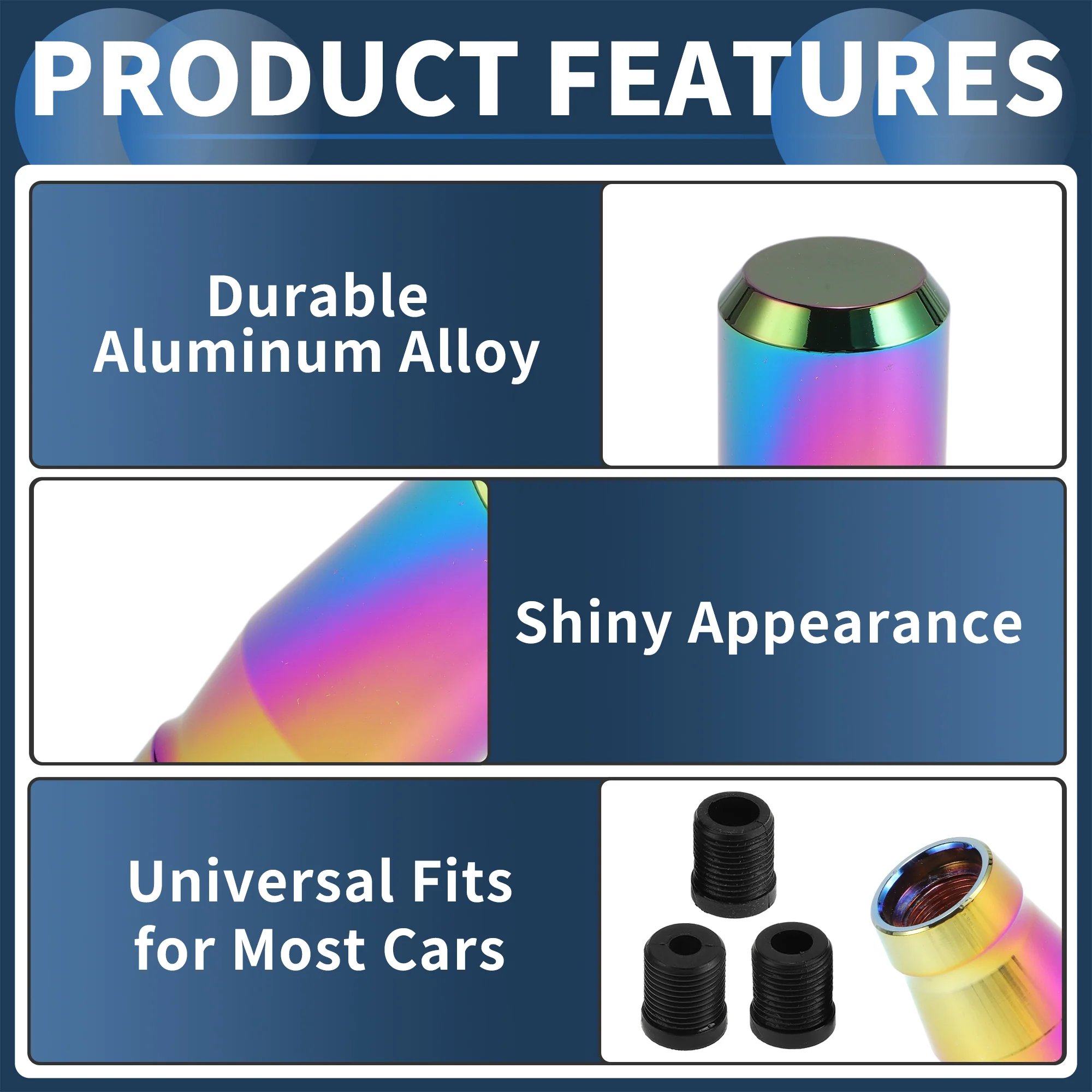 Car Shift Knob, 8cm Universal for Automatic and Manual Vehicle Gear Shifter Knob with 3 Adapter Aluminum Alloy Multicolor, 1 Set - Image 5
