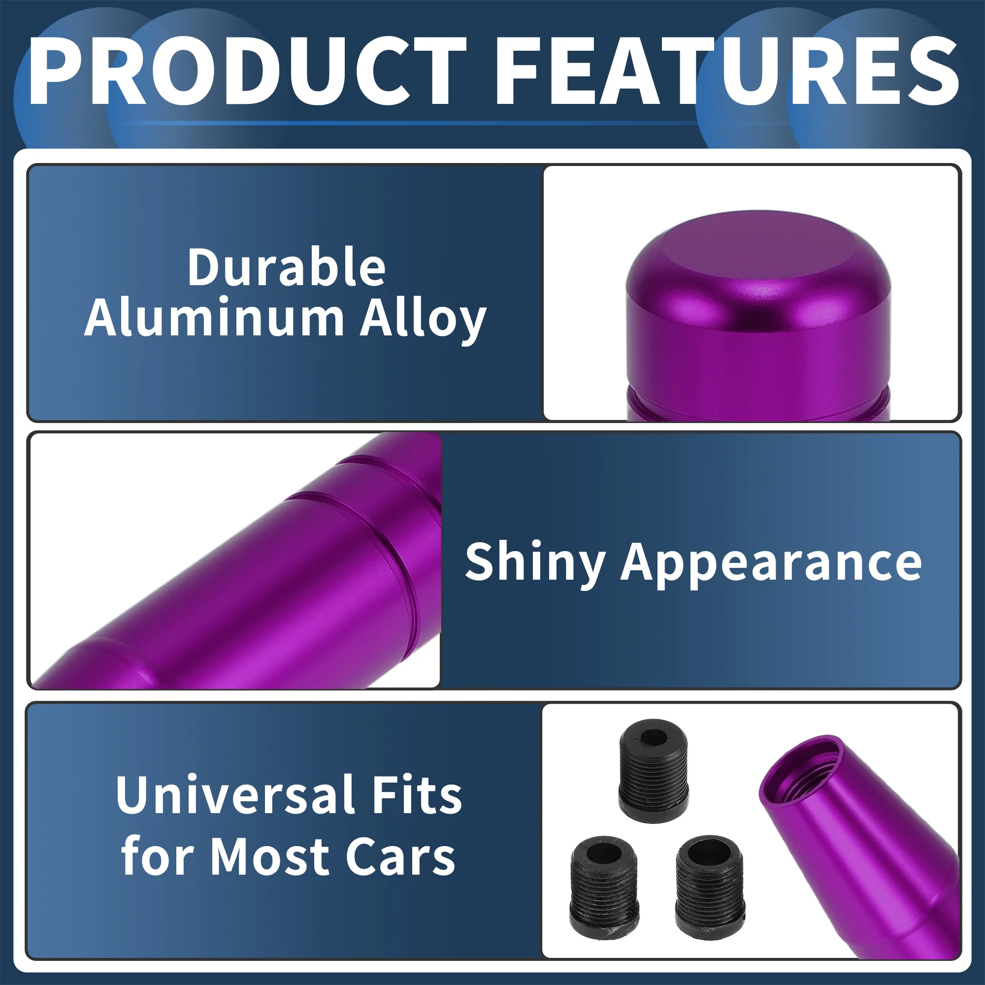 13cm Automatic Manual Gear Shift Knob with 3 Adapter Aluminum Alloy Purple 1 Set - Image 4