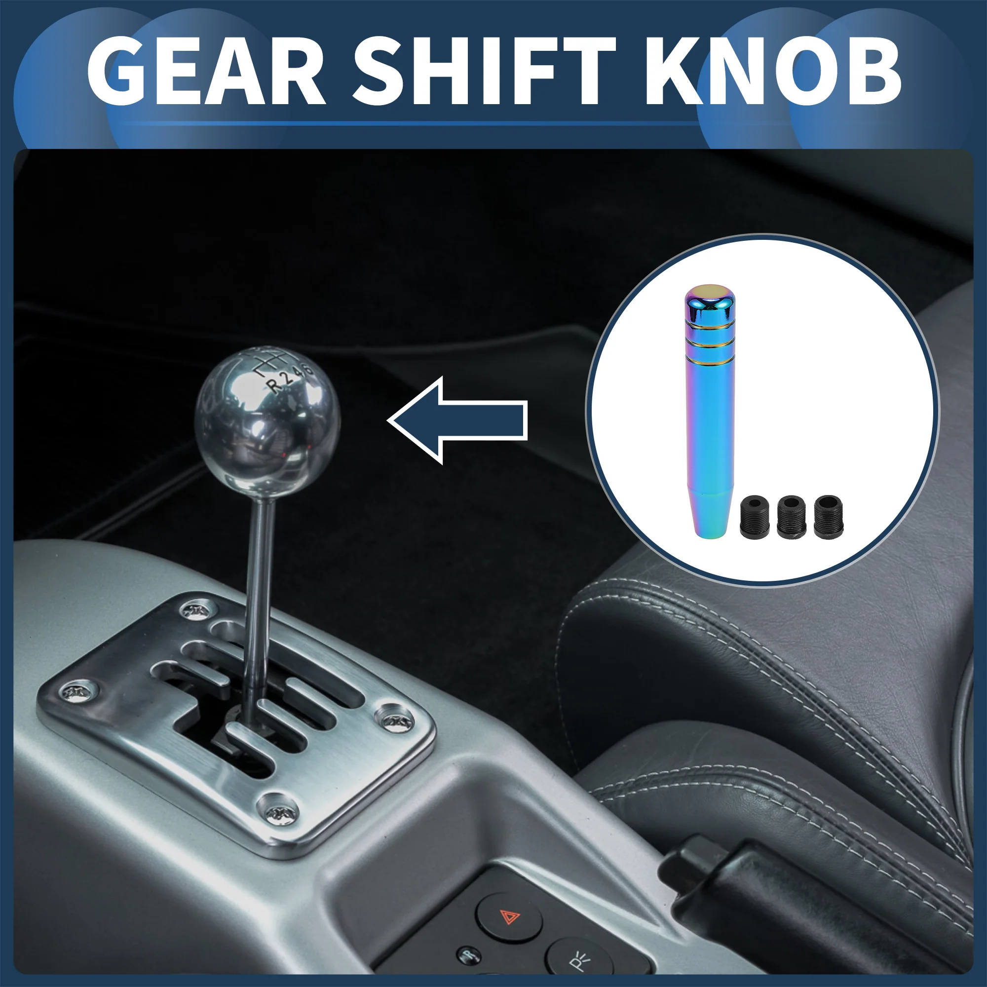 Car Gear Shift Knob, 18cm Universal for Automatic and Manual Vehicle Gear Shifter Knob with 3 Adapter Aluminum Alloy Multicolor, 1 Set - Image 3