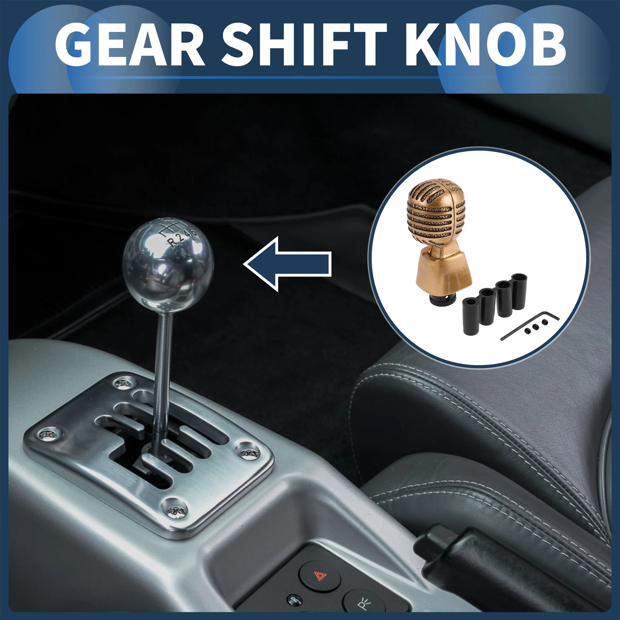 12cm Automatic and Manual Shift Knob with 4 Adapter Resin Brass Tone 1 Set - Image 2