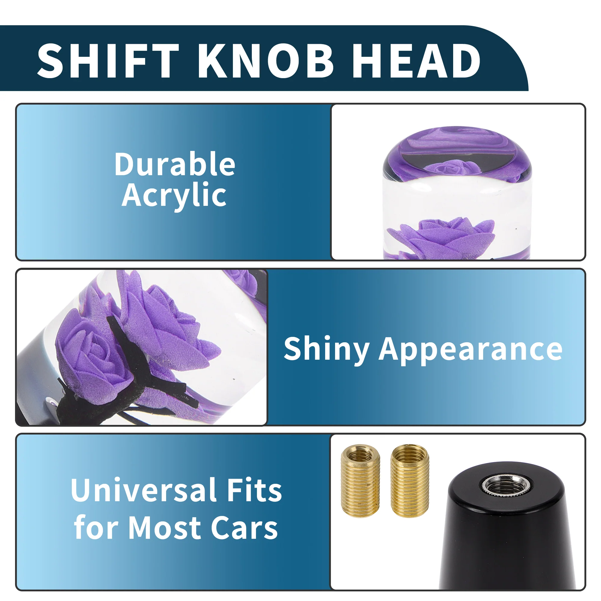 15cm Automatic and Manual Gear Shifter Knob with 2 Adapter Acrylic Purple 1 Set - Image 4