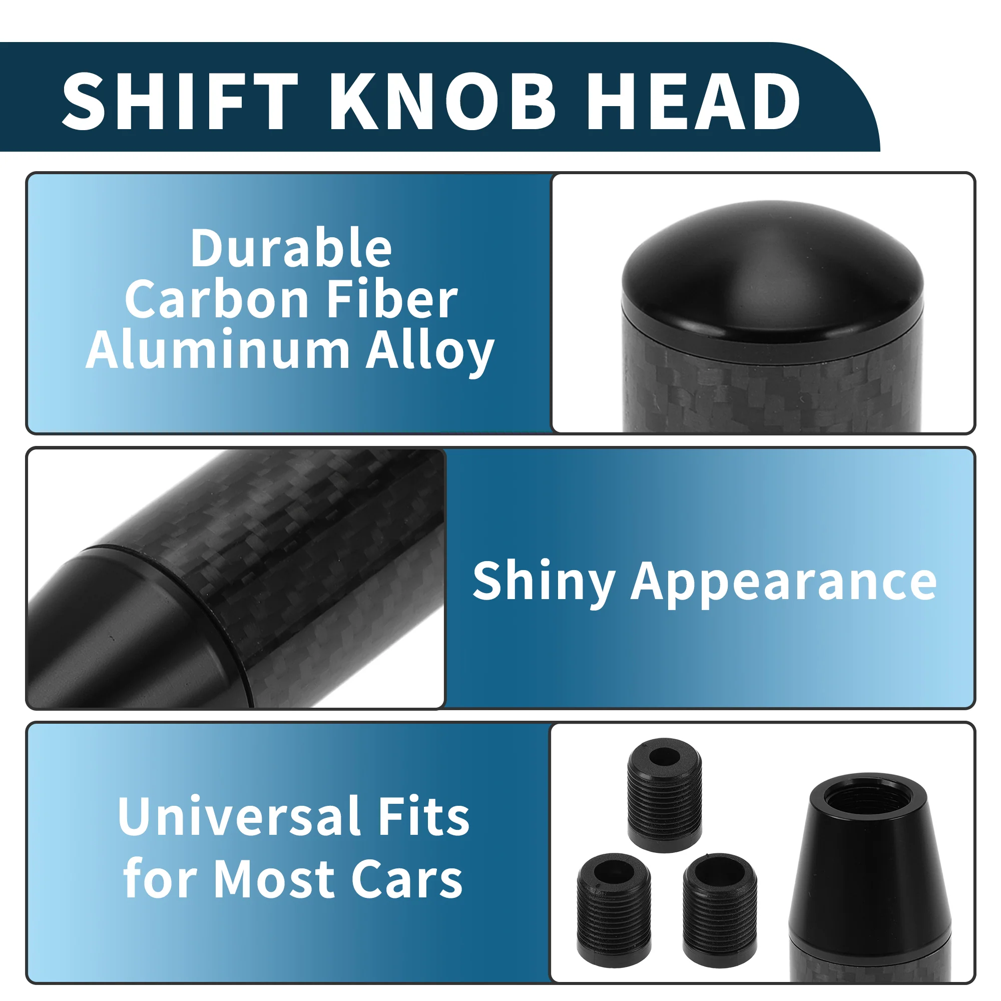 9cm Automatic and Manual Gear Shift Knob W/ 3 Adapter Aluminum Alloy Black 1 Set - Image 4