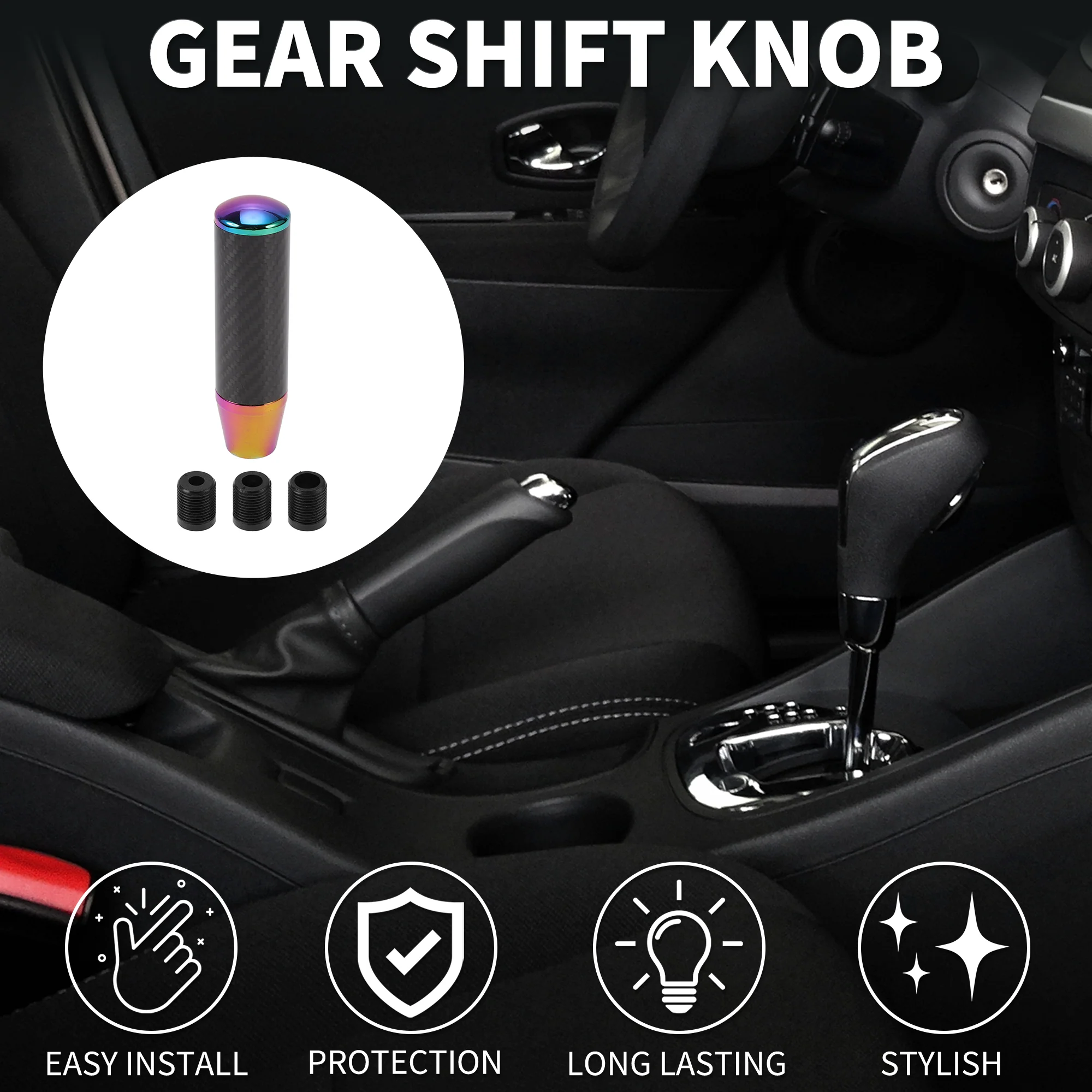 13cm Automatic and Manual Shift Knob W/ 3 Adapter Aluminum Alloy Multicolor 1Set - Image 2