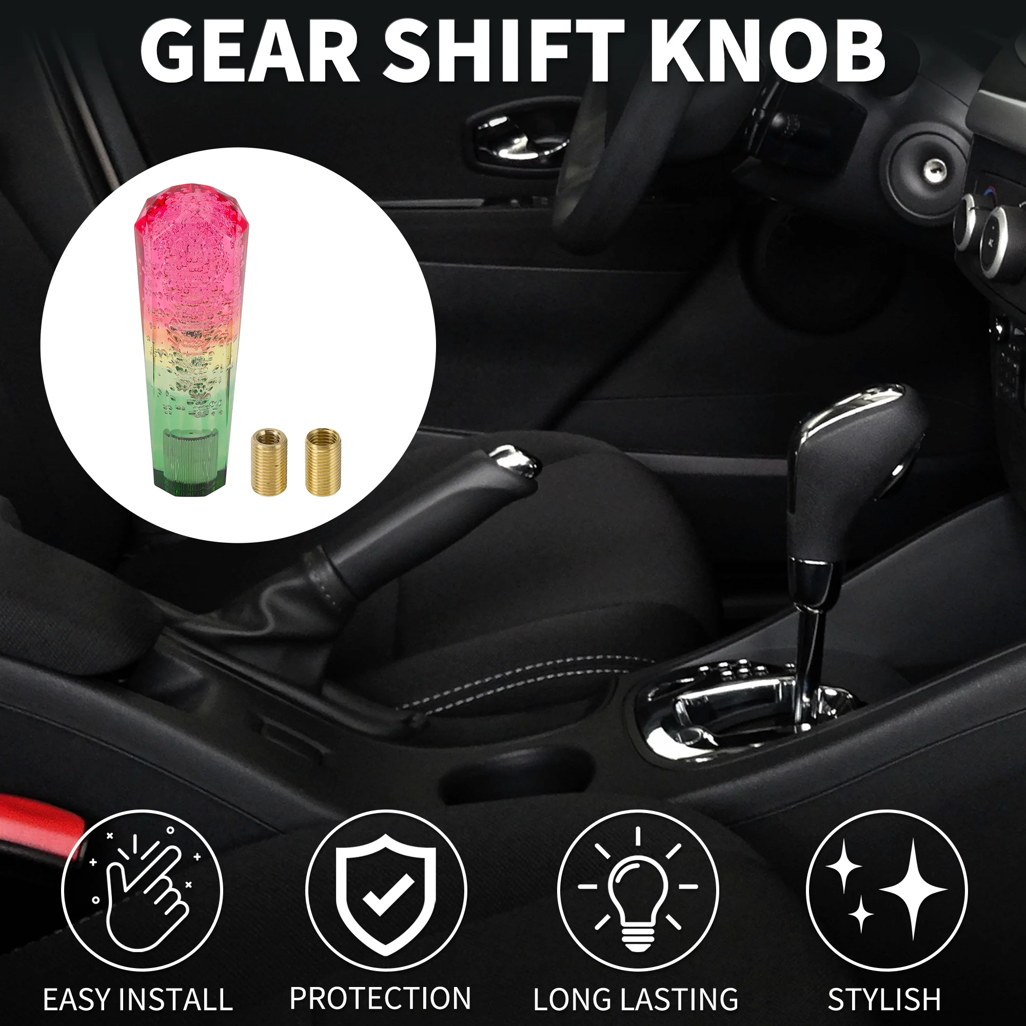 15cm Automatic and Manual Shift Knob with 2 Adapter Acrylic Pink Green 1 Set - Image 2