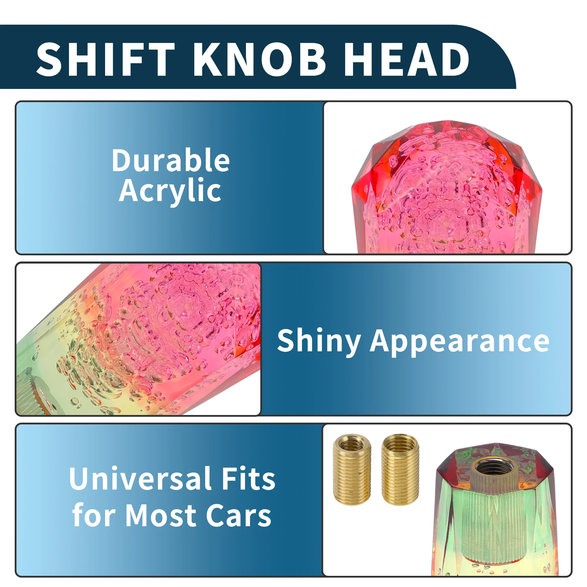 15cm Automatic and Manual Shift Knob with 2 Adapter Acrylic Pink Green 1 Set - Image 4