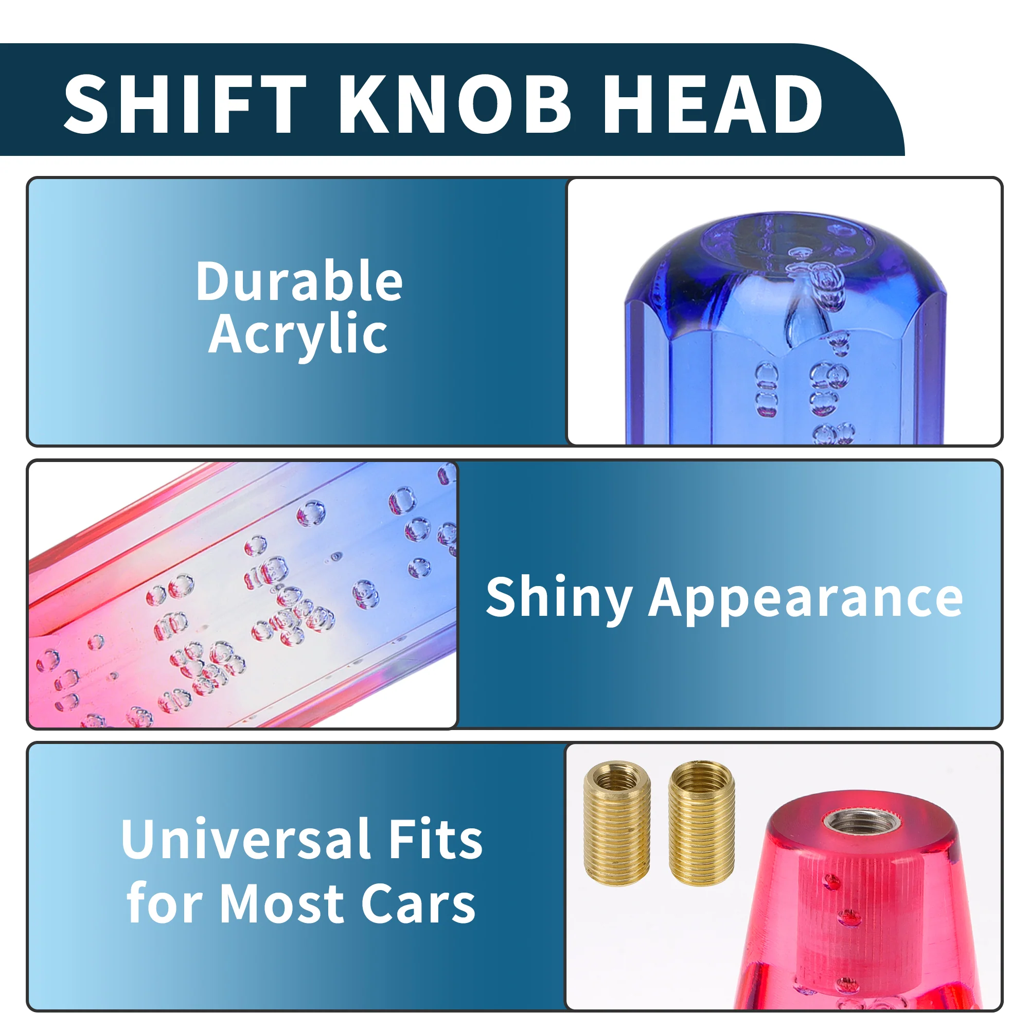 15cm Automatic and Manual Gear Shift Knob with 2 Adapter Acrylic Blue Pink 1 Set - Image 4