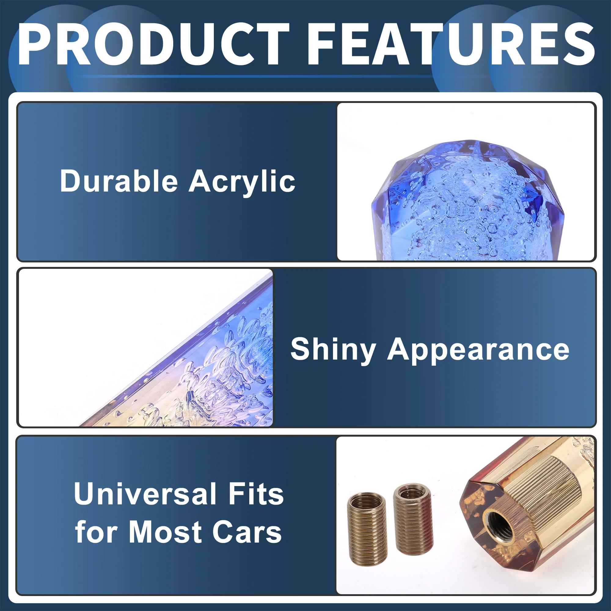 25cm Automatic and Manual Shift Knob with 2 Adapter Acrylic Blue Brown 1 Set - Image 6