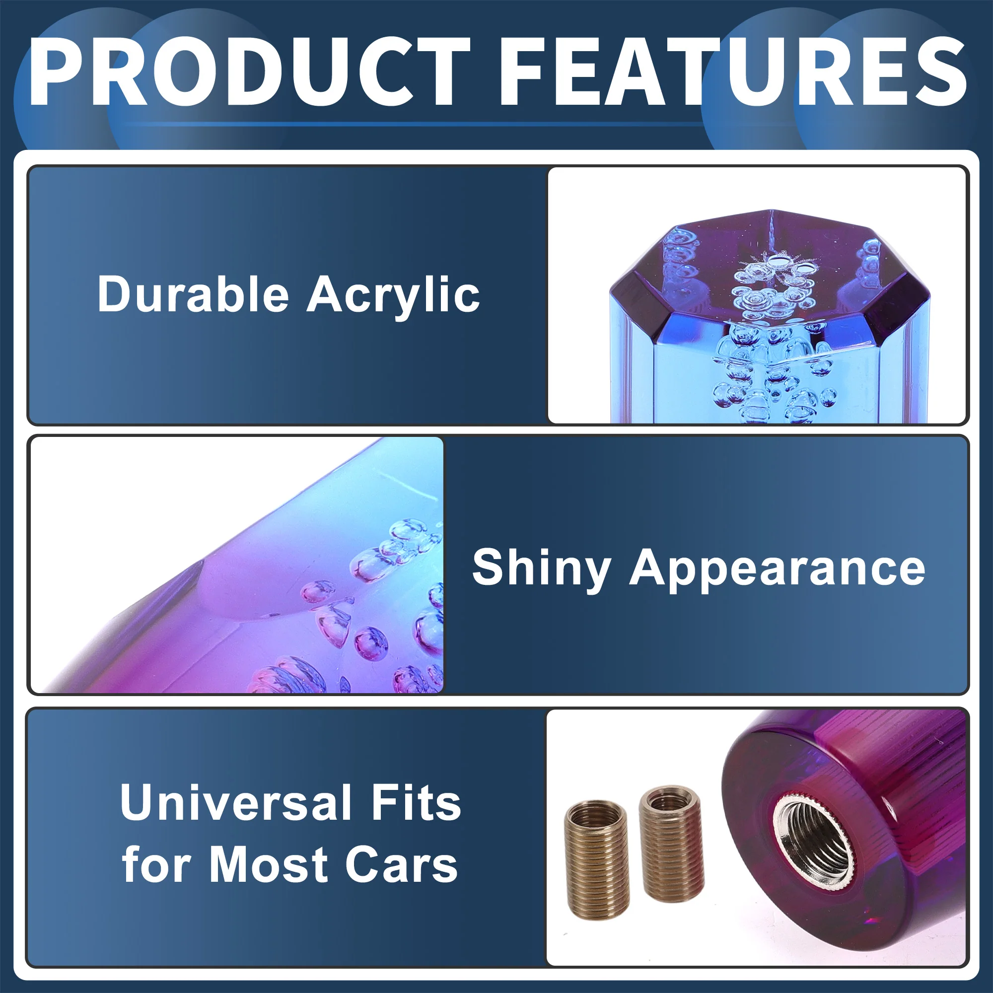 15cm Automatic and Manual Shift Knob with 2 Adapter Acrylic Blue Purple 1 Set - Image 6