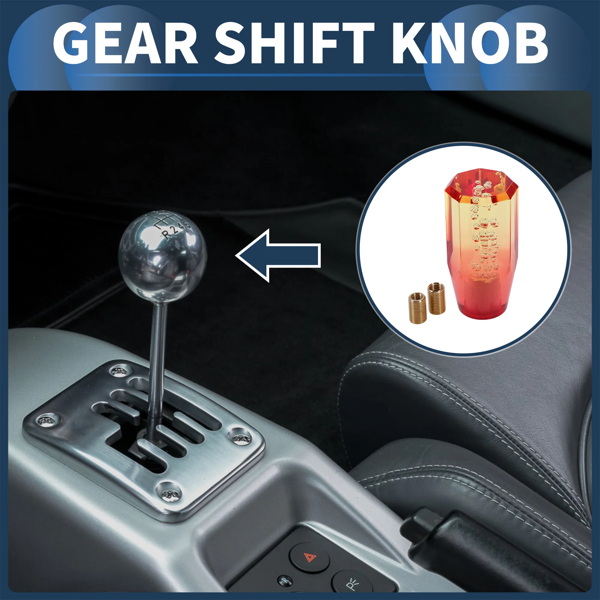 10cm Automatic and Manual Shift Knob with 2 Adapter Acrylic Yellow Orange 1 Set - Image 2