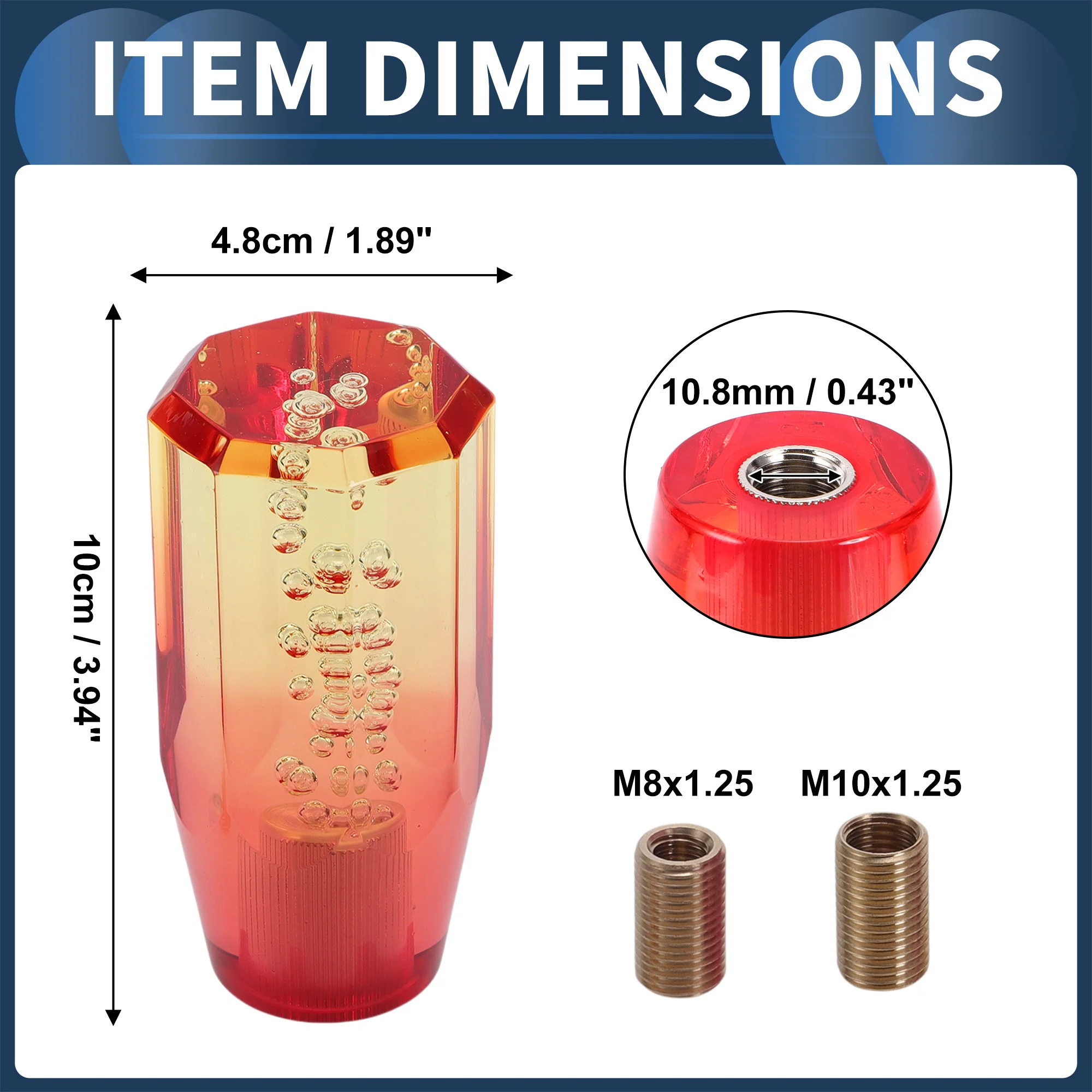 10cm Automatic and Manual Shift Knob with 2 Adapter Acrylic Yellow Orange 1 Set - Image 3
