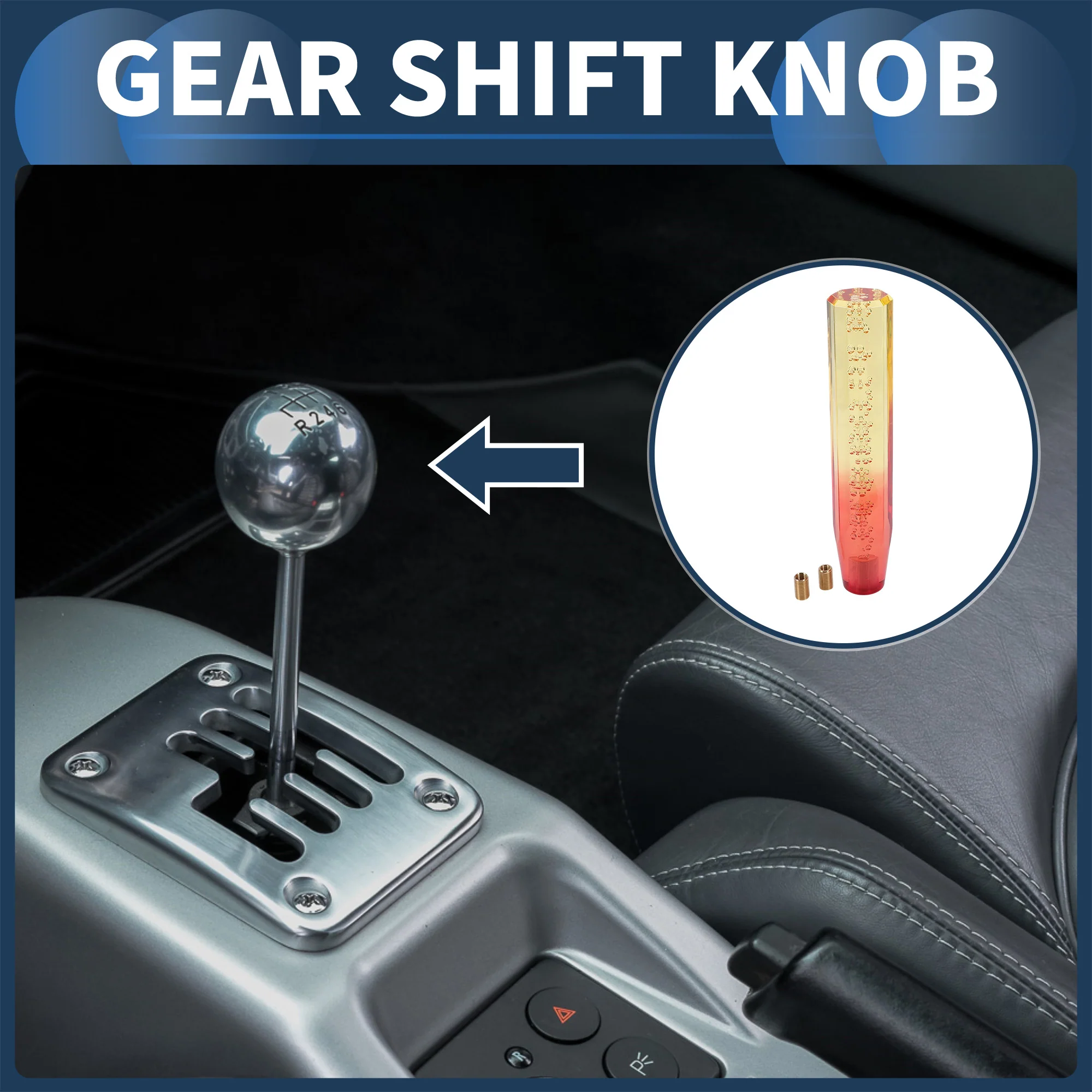 25cm Automatic and Manual Shift Knob with 2 Adapter Acrylic Yellow Orange 1 Set - Image 2