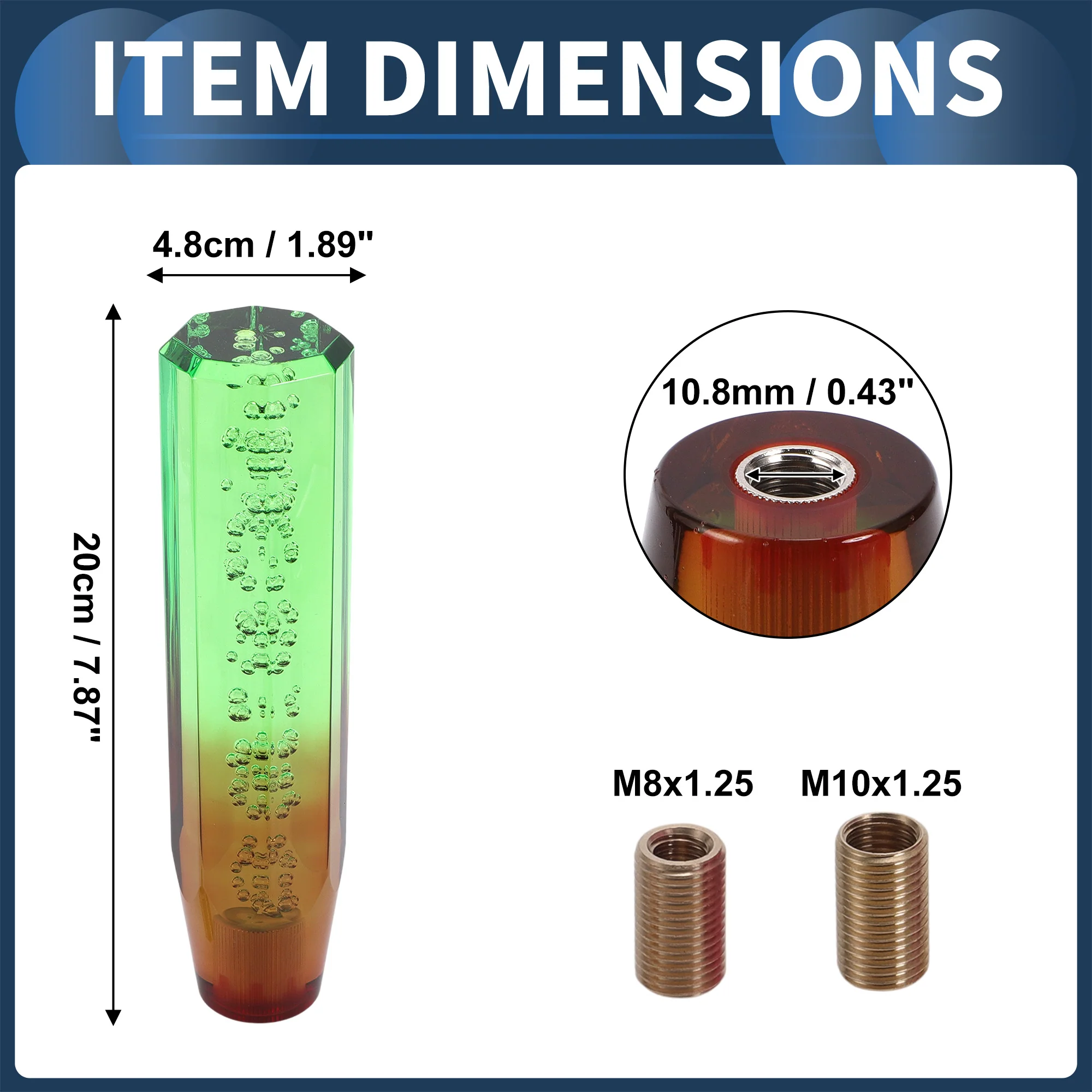 20cm Automatic and Manual Shift Knob with 2 Adapter Acrylic Green Brown 1 Set - Image 3