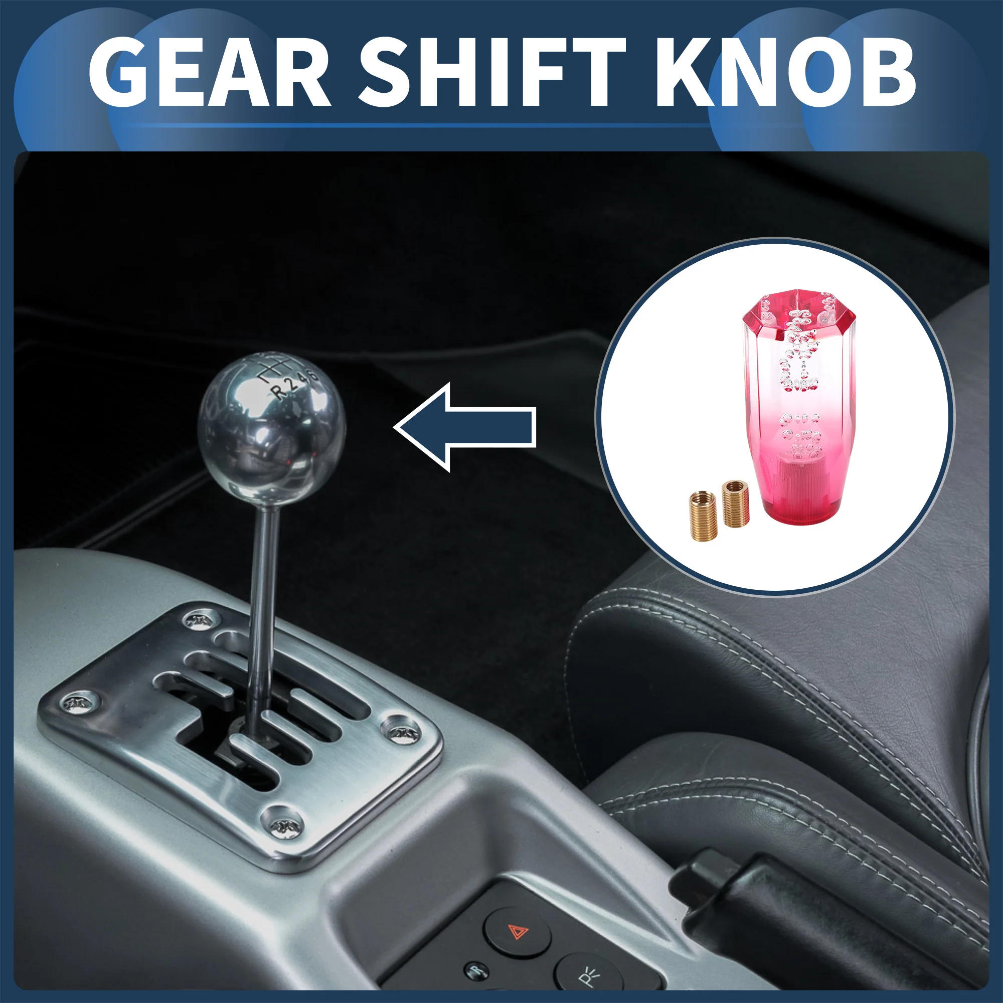 10cm Automatic and Manual Shift Knob with 2 Adapter Acrylic Clear Pink 1 Set - Image 2
