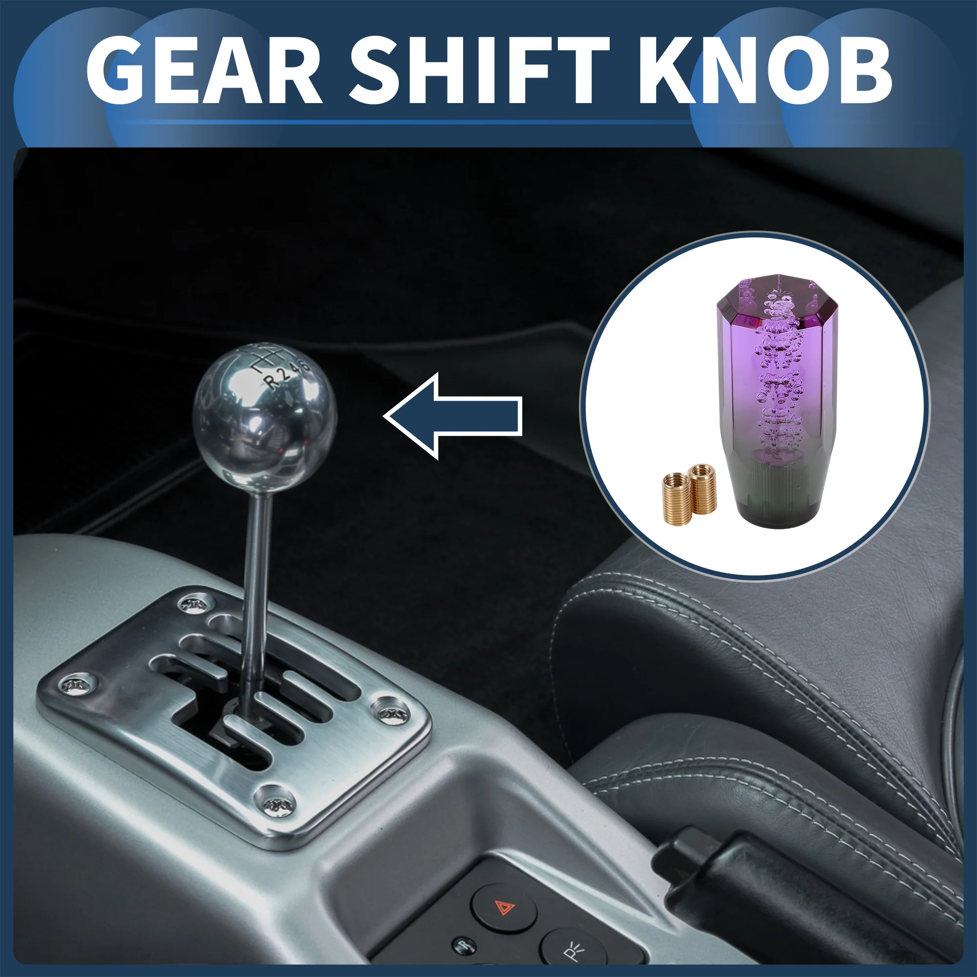 10cm Automatic and Manual Shift Knob with 2 Adapter Acrylic Purple Green 1 Set - Image 2