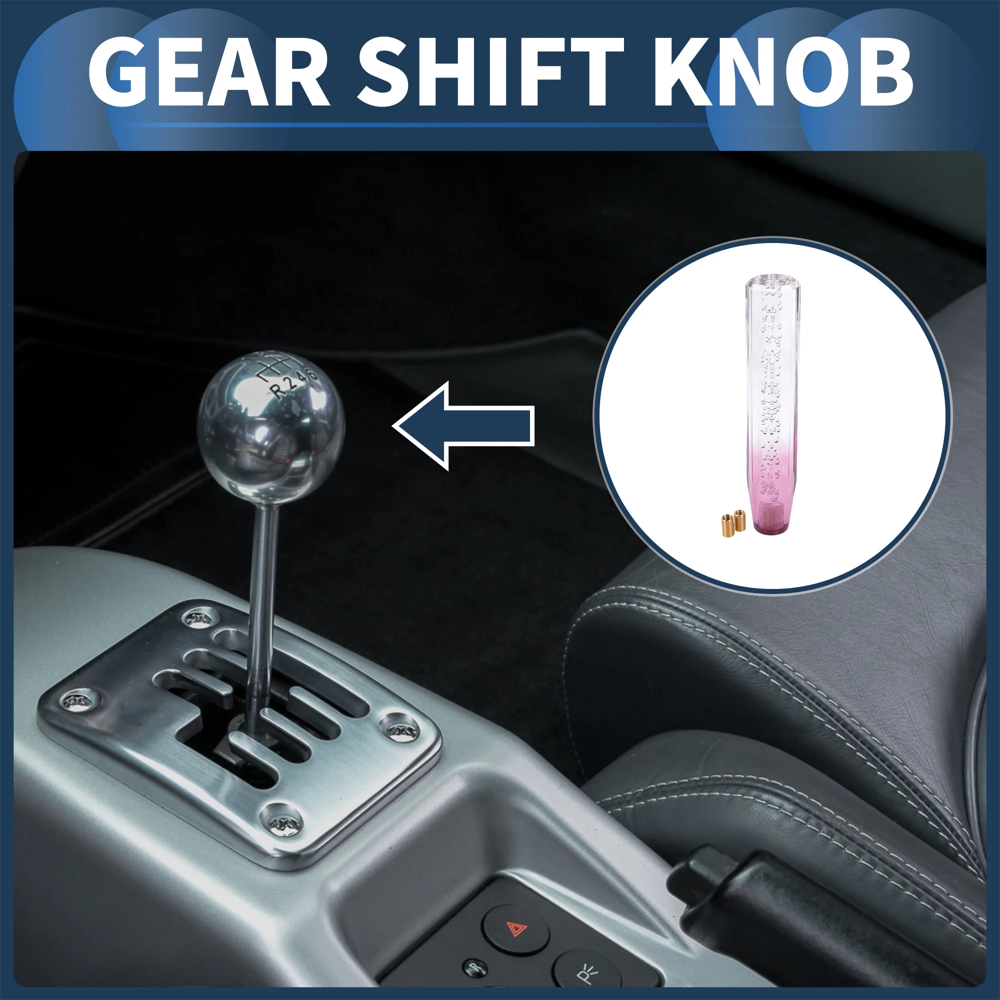 25cm Automatic Manual Gear Shift Knob with 2 Adapter Acrylic Clear Purple 1 Set - Image 2
