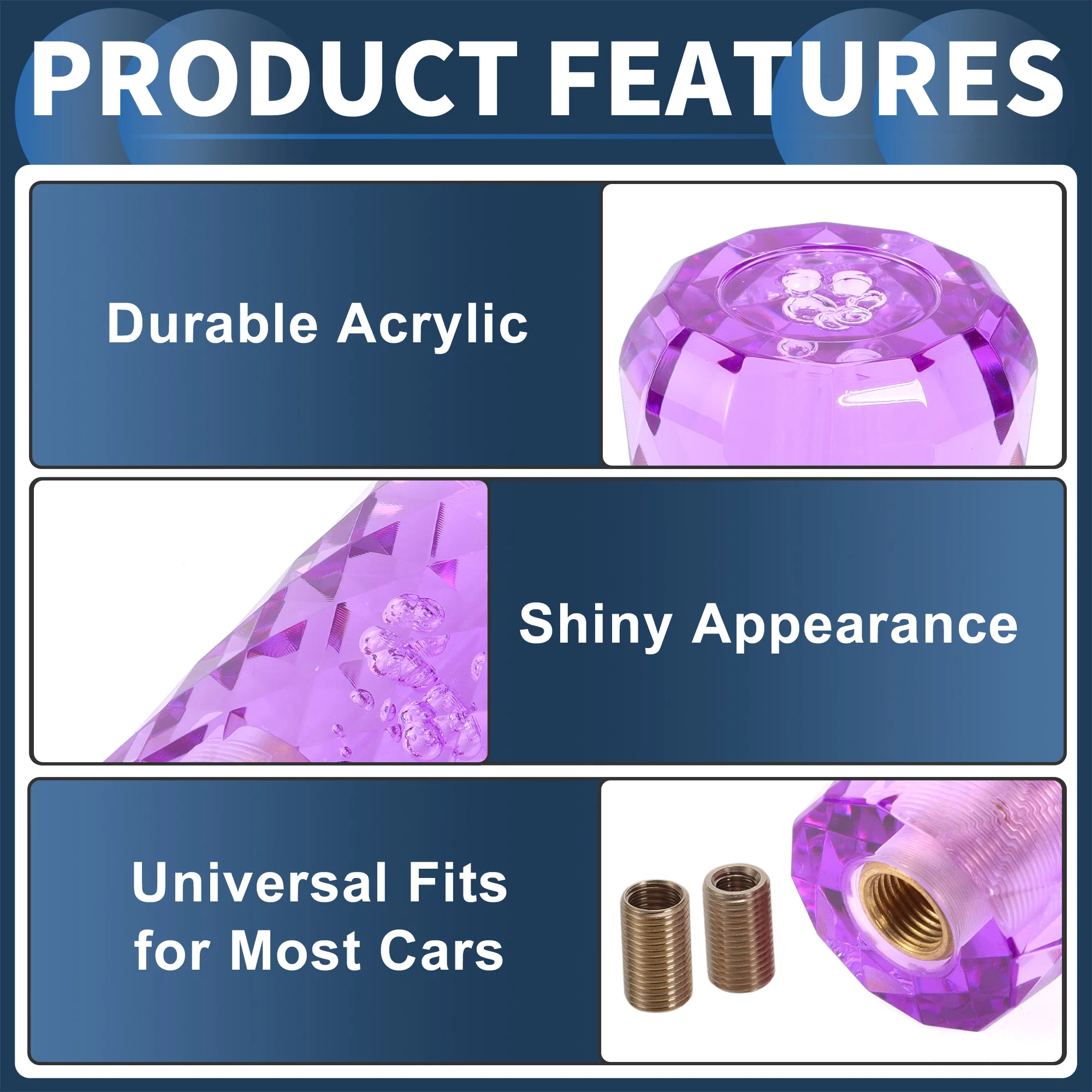 20cm Automatic and Manual Gear Shift Knob with 2 Adapter Acrylic Purple 1 Set - Image 6