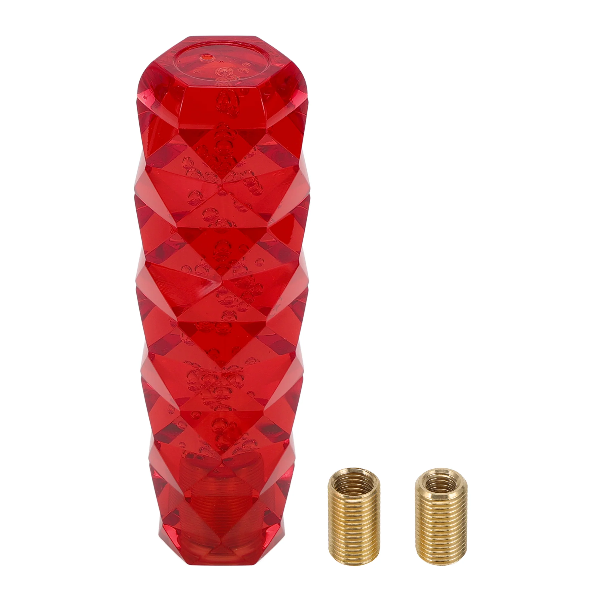 15cm Diamond Pattern Crystal Gear Shift Knob with 2 Adapter Acrylic Red 1 Set