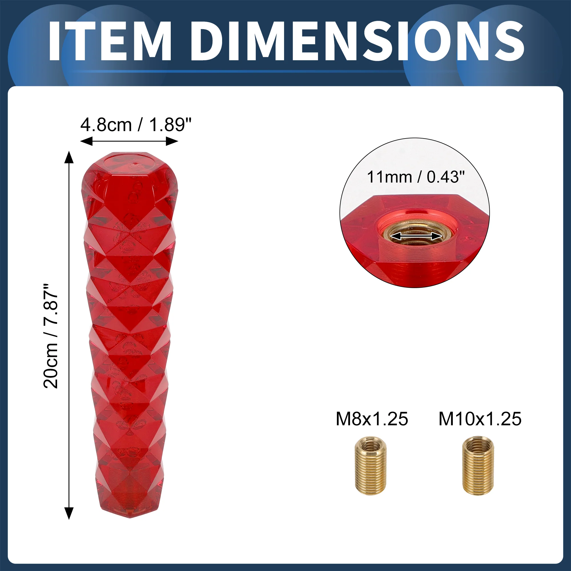 20cm Diamond Pattern Crystal Gear Shift Knob with 2 Adapter Acrylic Red 1 Set - Image 5