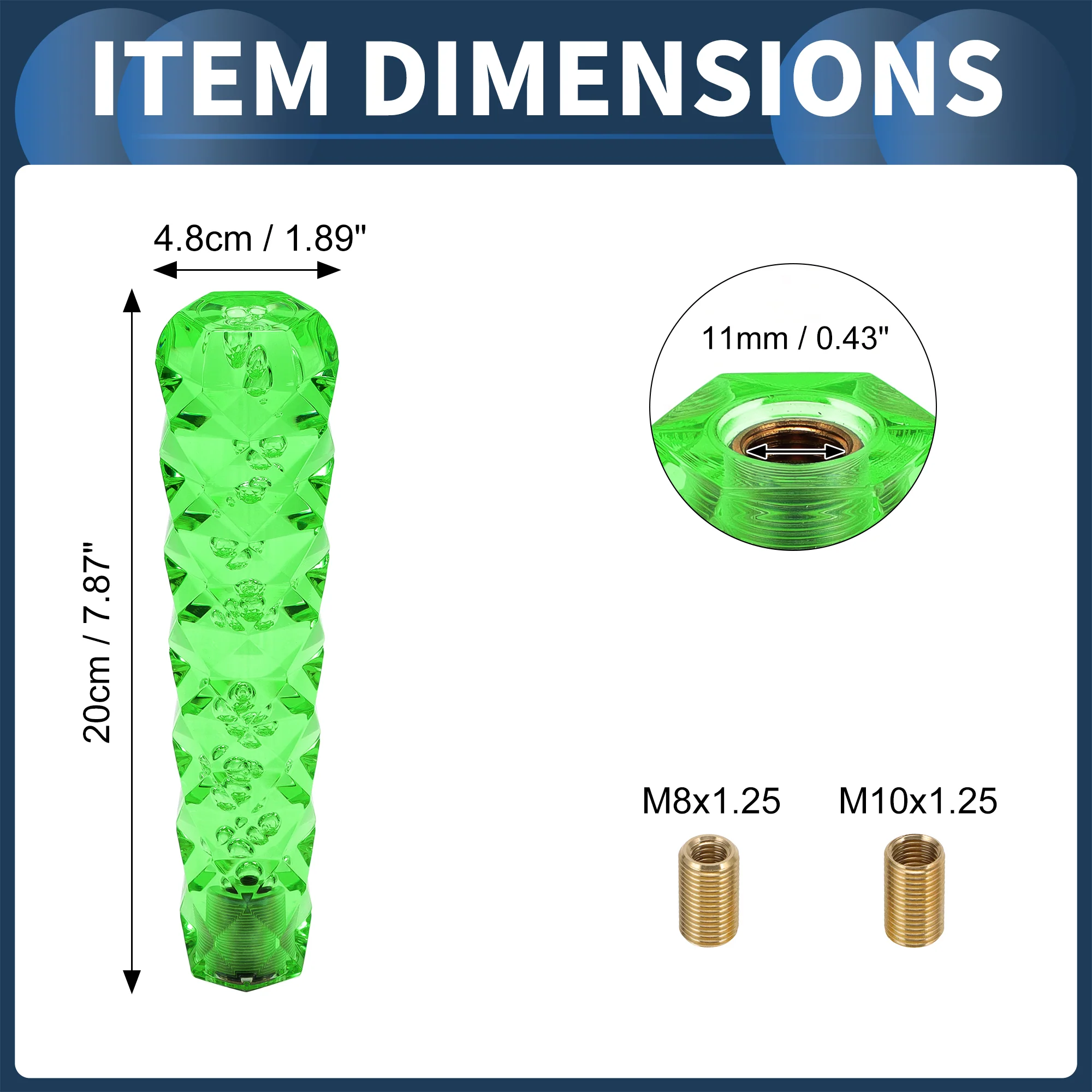20cm Diamond Pattern Crystal Shift Knob with 2 Adapter Acrylic Green 1 Set - Image 5