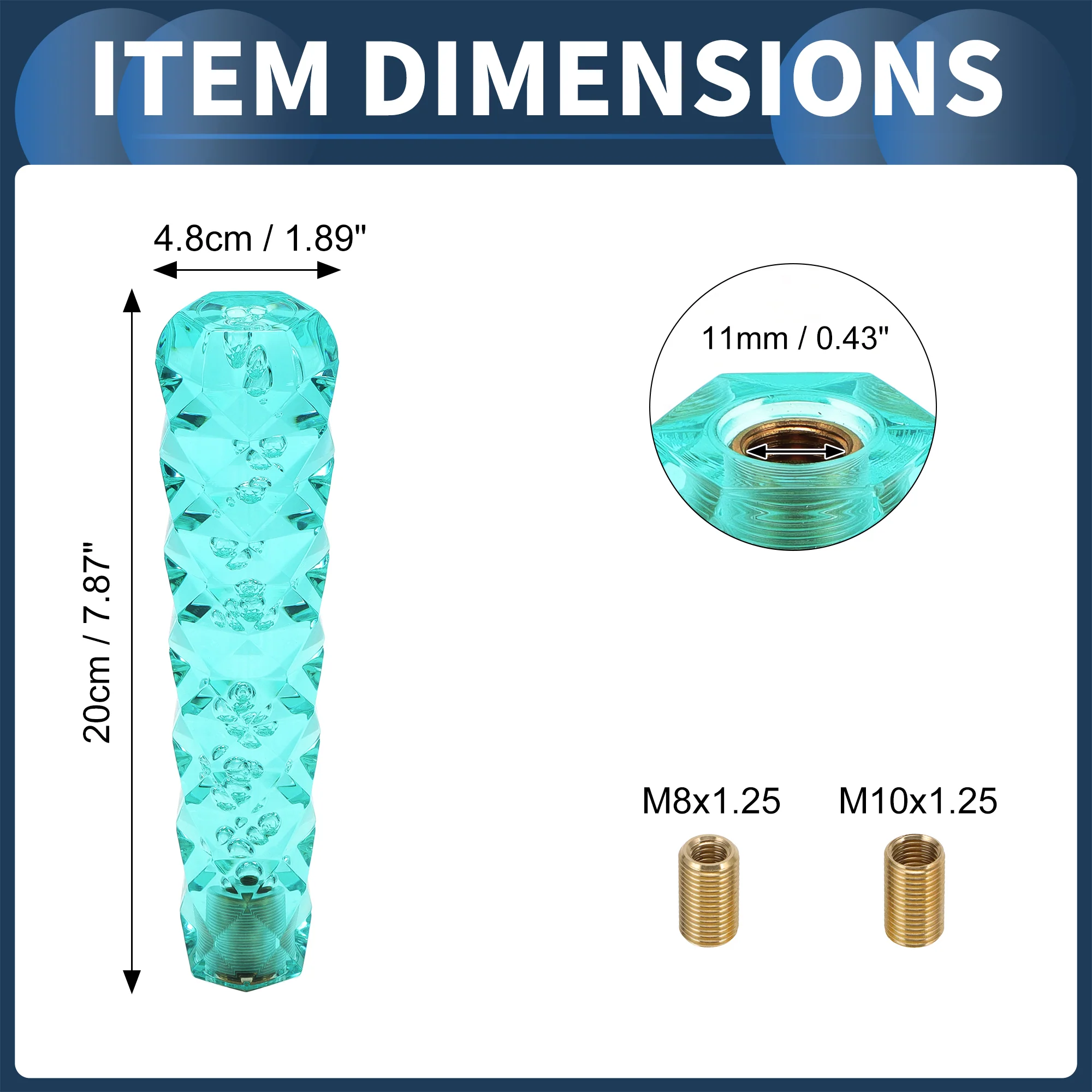 20cm Diamond Pattern Crystal Gear Shift Knob with 2 Adapter Acrylic Blue 1 Set - Image 5