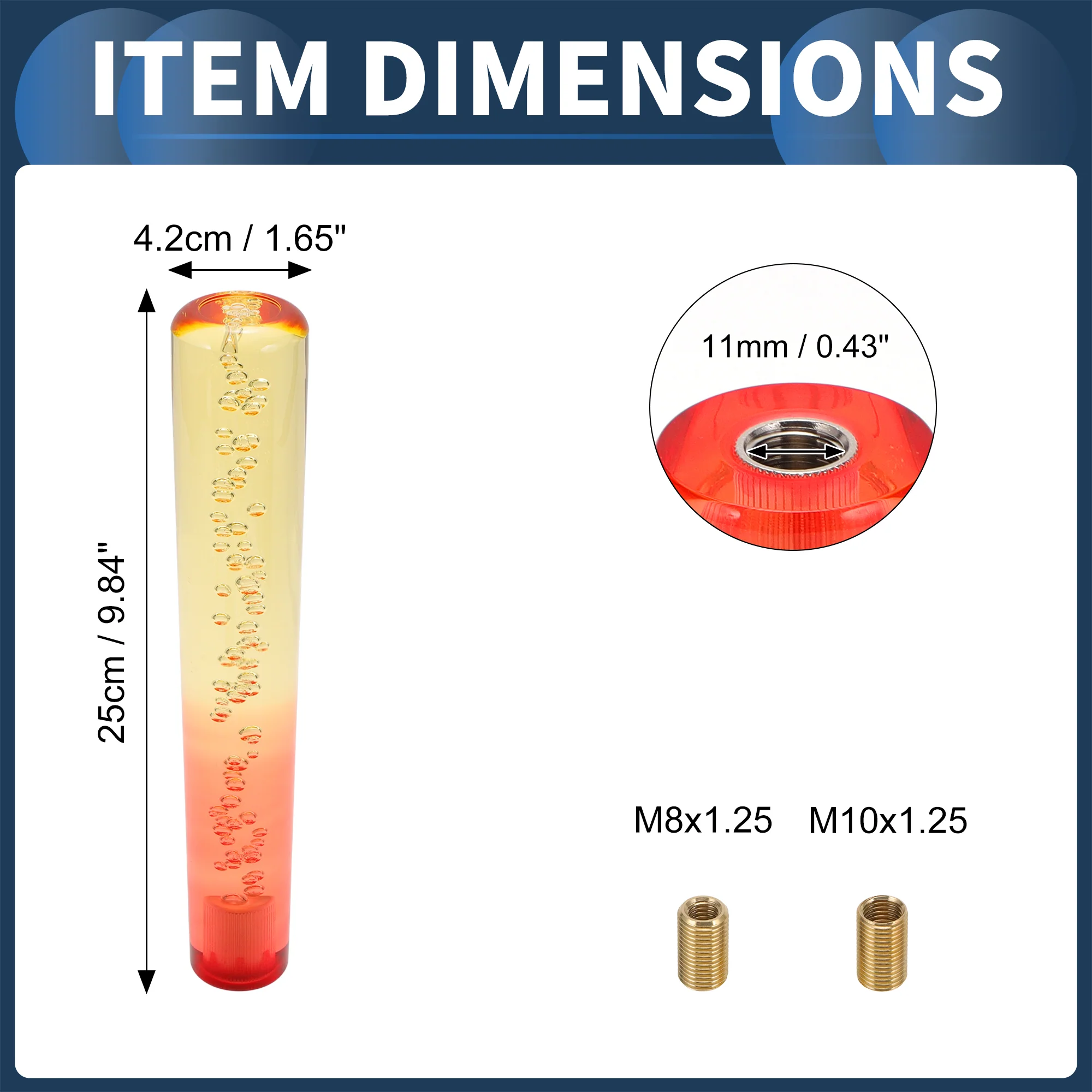 25cm Round Crystal Gear Shift Knob with 2 Adapter Acrylic Yellow Red 1 Set - Image 5
