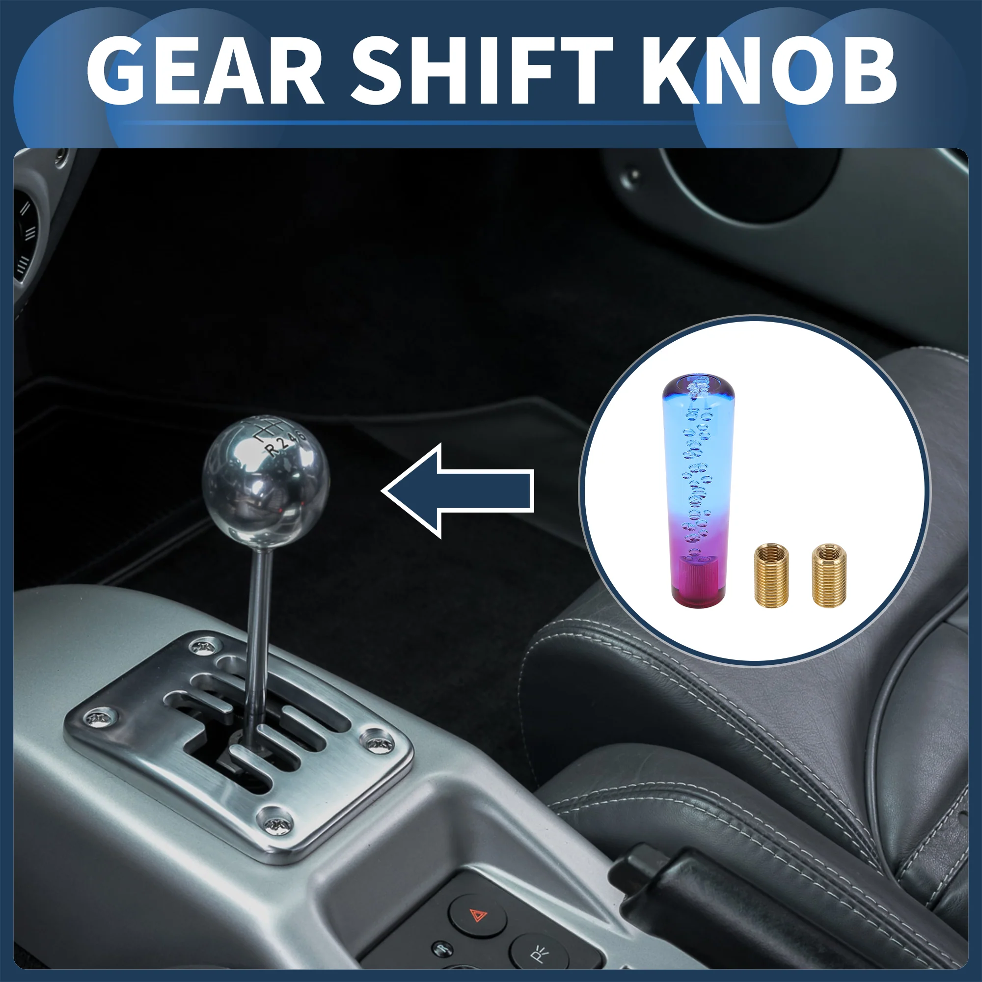 15cm Round Crystal Gear Shift Knob with 2 Adapter Acrylic Blue Purple 1 Set - Image 2