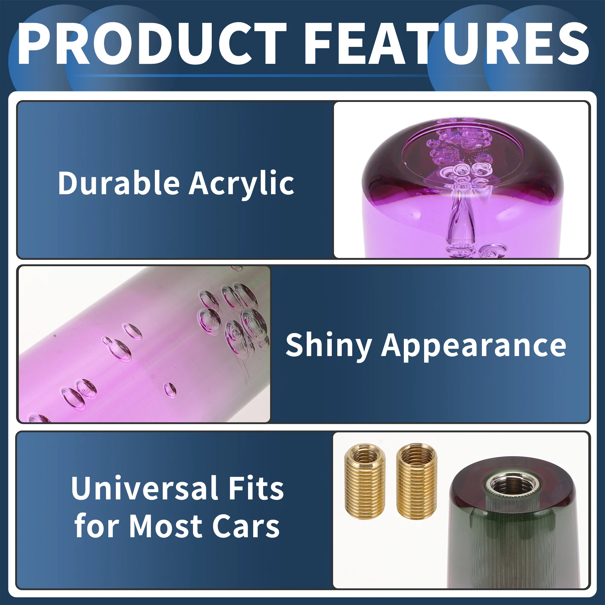 20cm Round Crystal Gear Shift Knob with 2 Adapter Acrylic Purple Green 1 Set - Image 4
