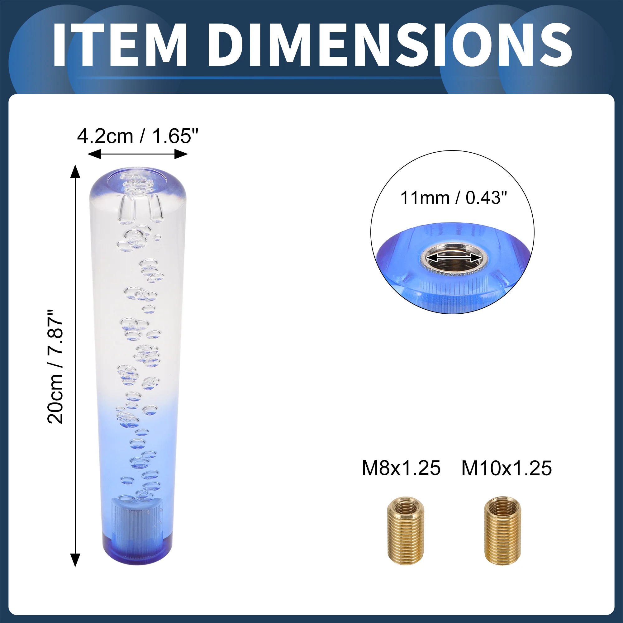 20cm Round Crystal Gear Shift Knob with 2 Adapter Acrylic Clear Blue 1 Set - Image 5