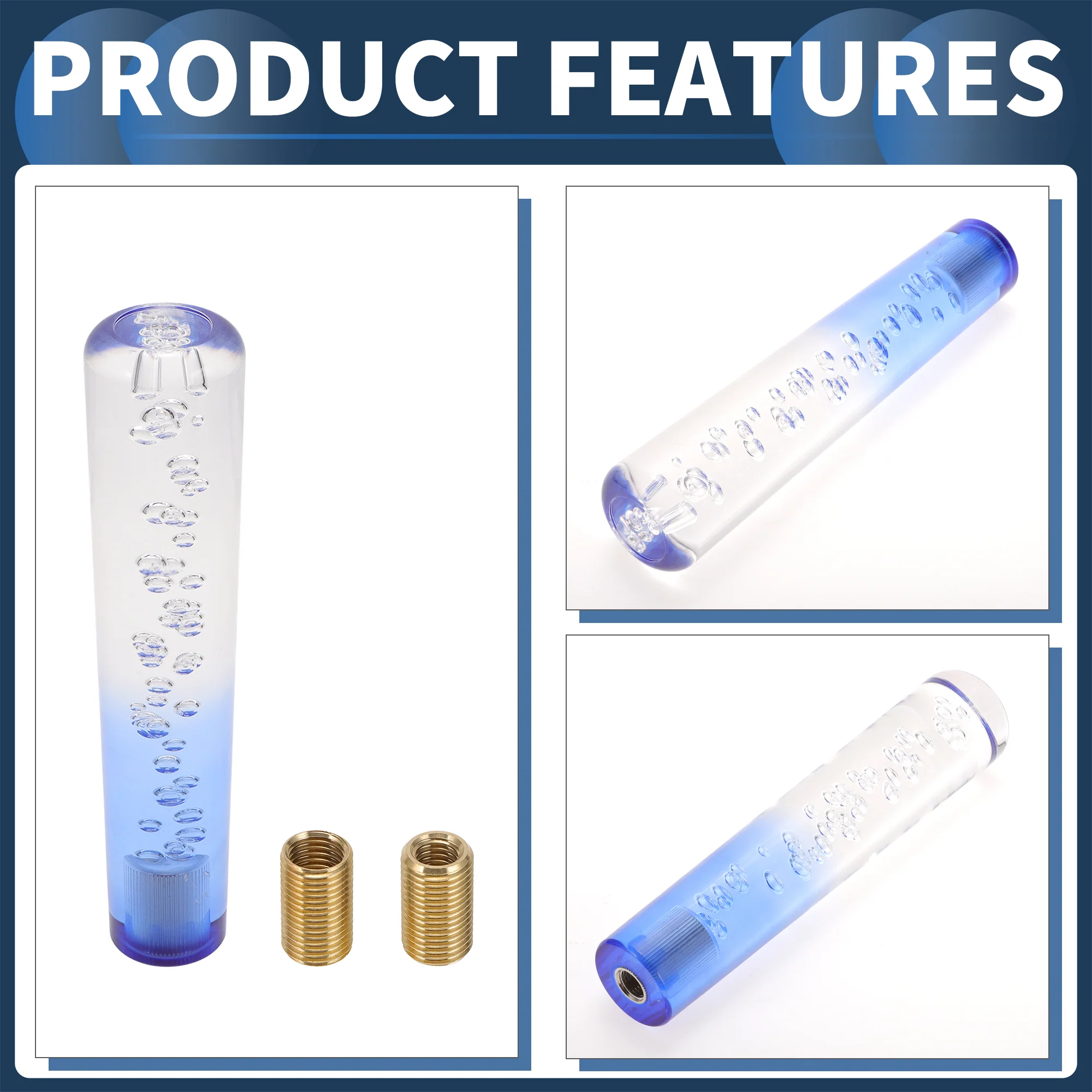 20cm Round Crystal Gear Shift Knob with 2 Adapter Acrylic Clear Blue 1 Set - Image 6