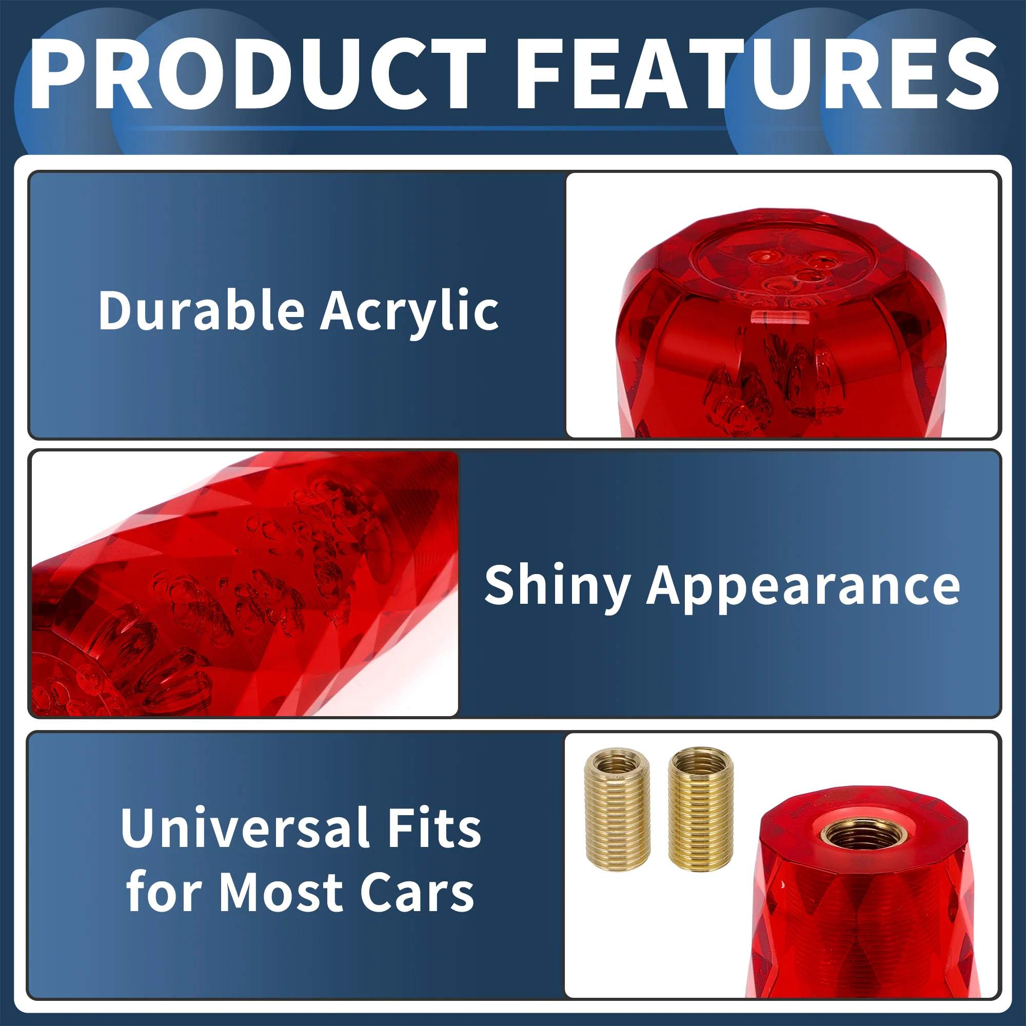 10cm Automatic and Manual Gear Shifter Knob with 2 Adapter Acrylic Red 1Set - Image 4