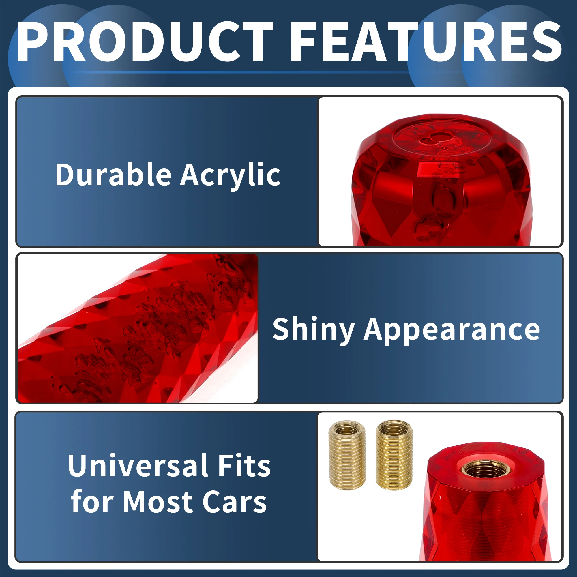 15cm Automatic and Manual Gear Shifter Knob with 2 Adapter Acrylic Red 1Set - Image 4