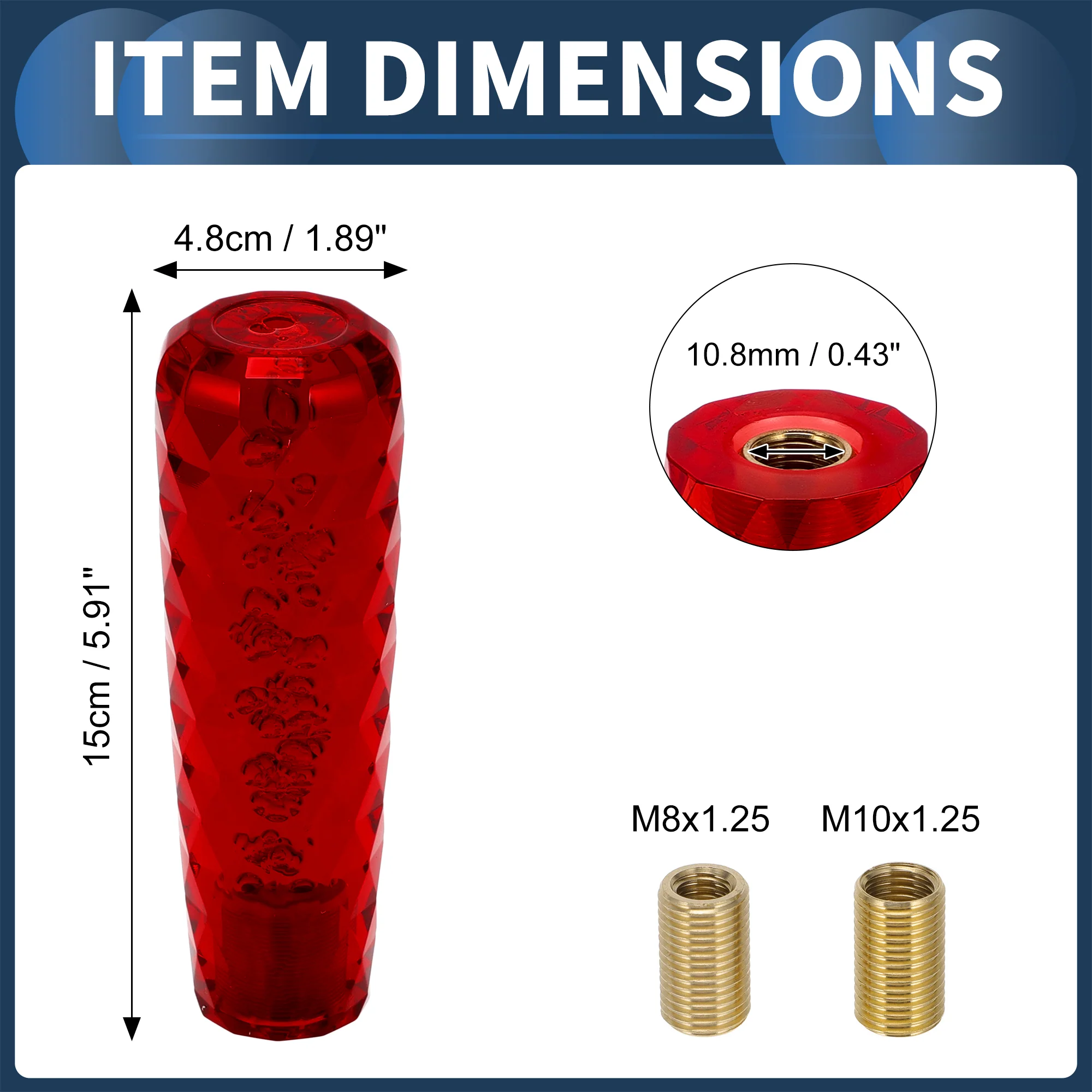 15cm Automatic and Manual Gear Shifter Knob with 2 Adapter Acrylic Red 1Set - Image 5