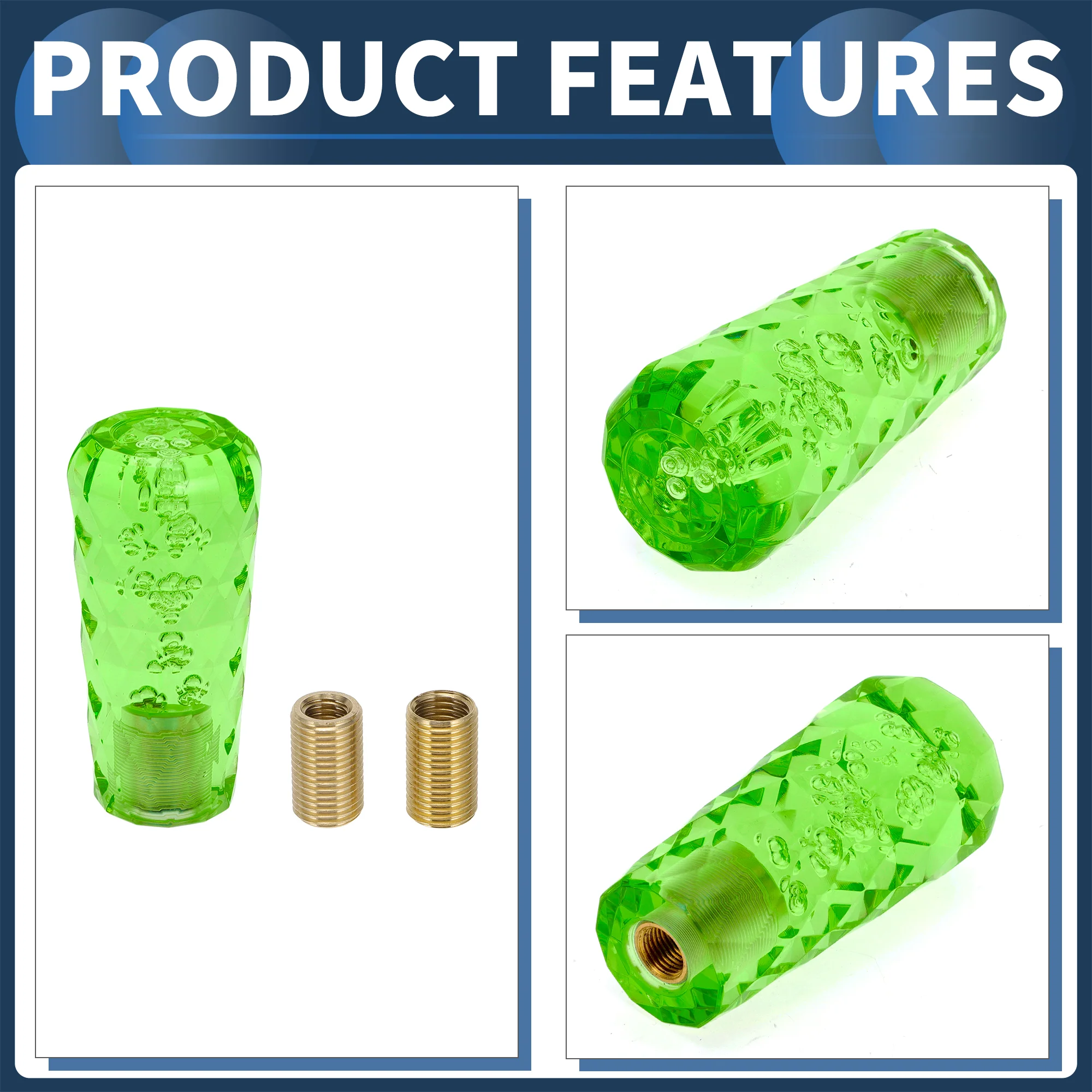 10cm Automatic and Manual Gear Shifter Knob with 2 Adapter Acrylic Green 1Set - Image 6