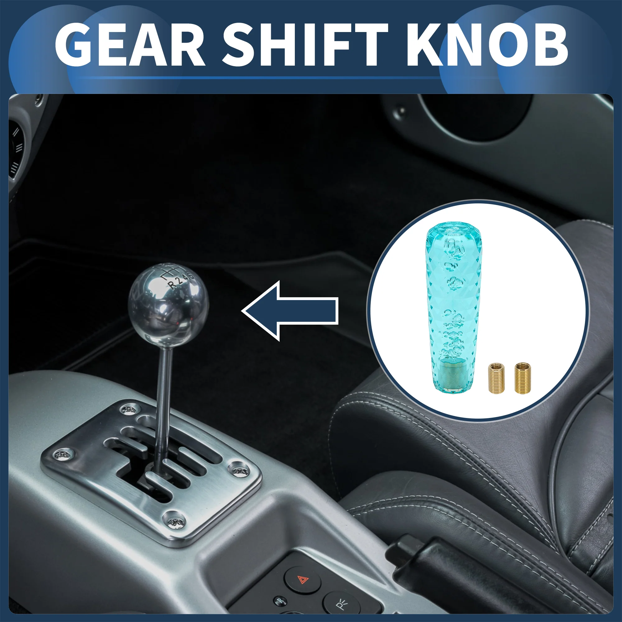 15cm Automatic and Manual Gear Shifter Knob with 2 Adapter Acrylic Blue 1Set - Image 2