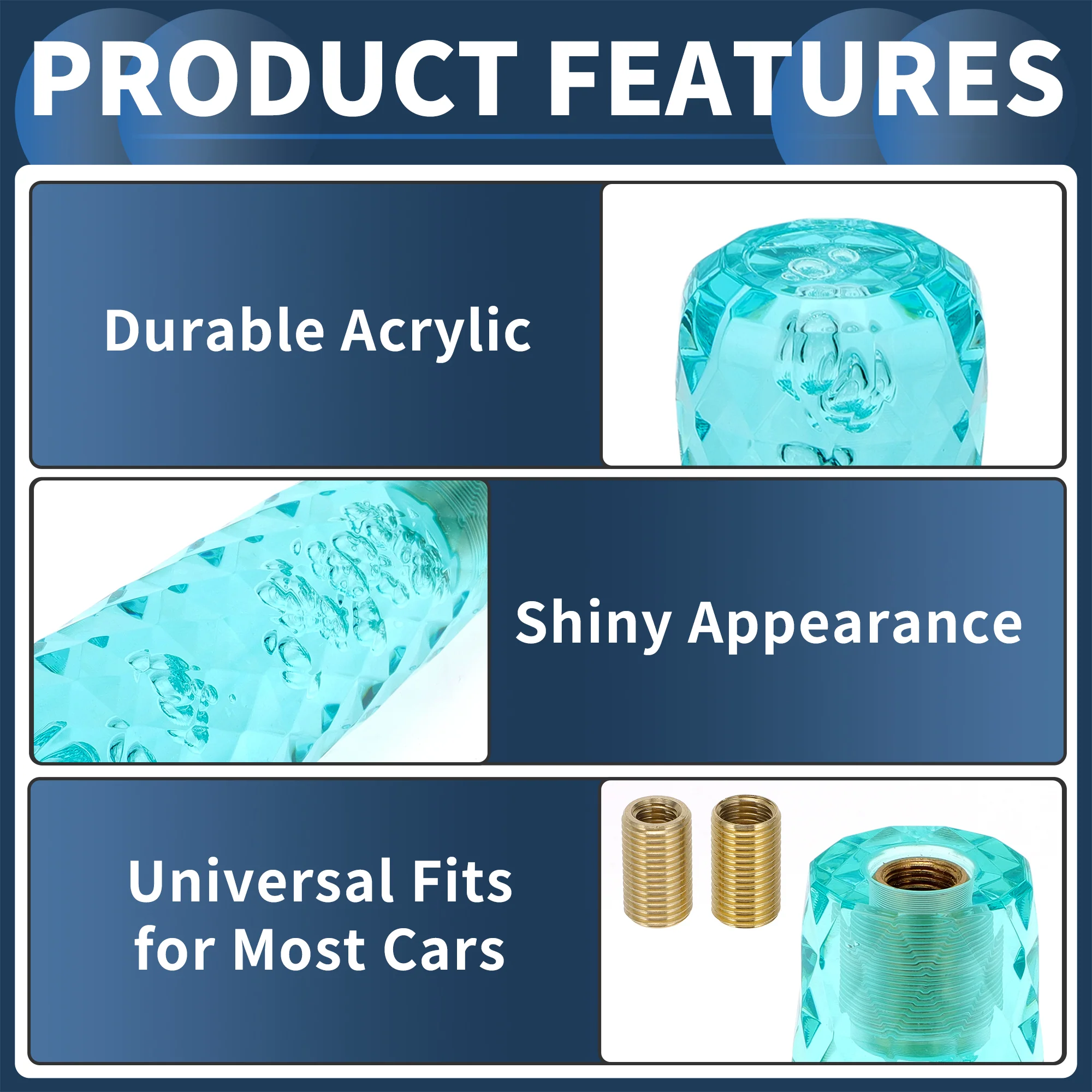 20cm Automatic and Manual Gear Shifter Knob with 2 Adapter Acrylic Blue 1Set - Image 4