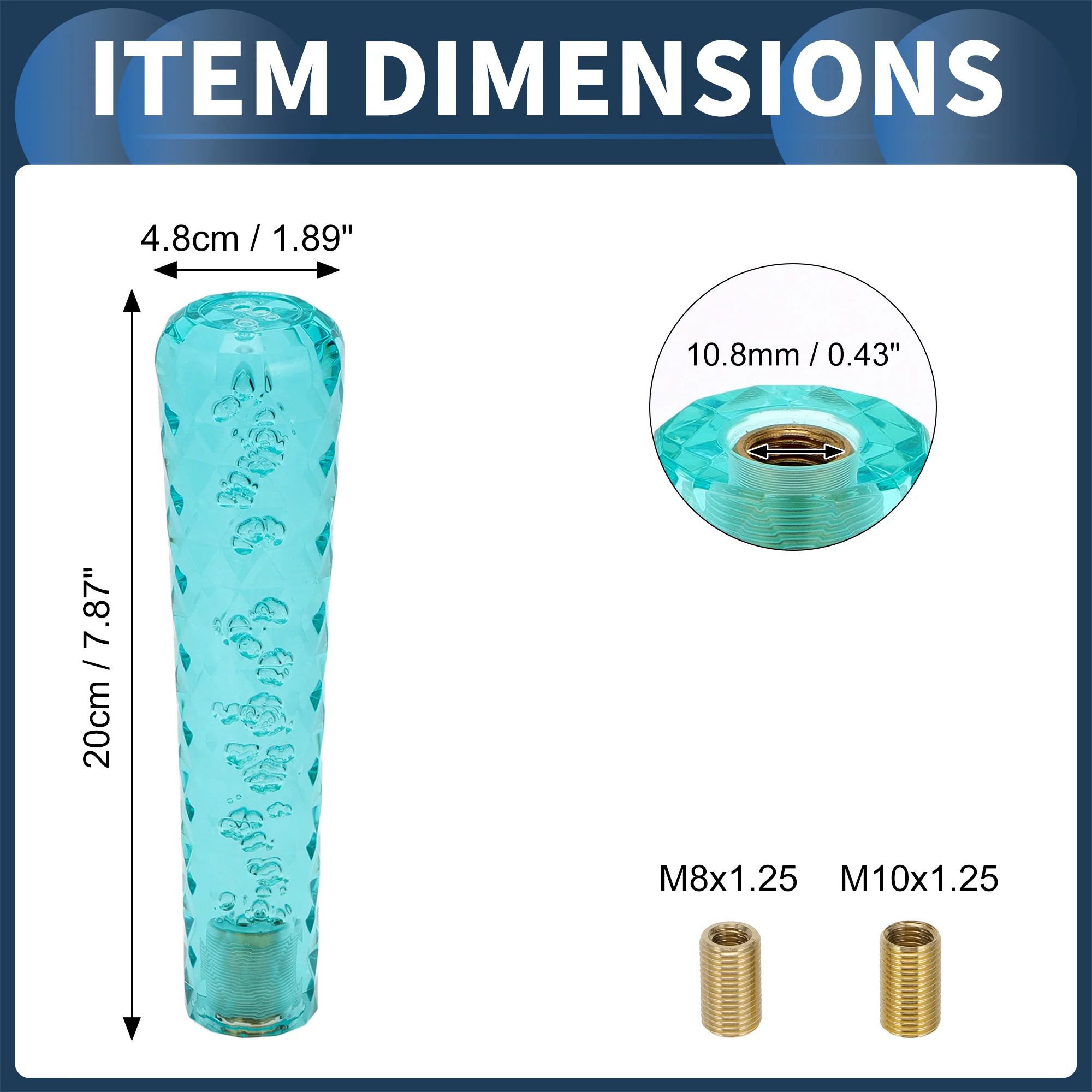 20cm Automatic and Manual Gear Shifter Knob with 2 Adapter Acrylic Blue 1Set - Image 5