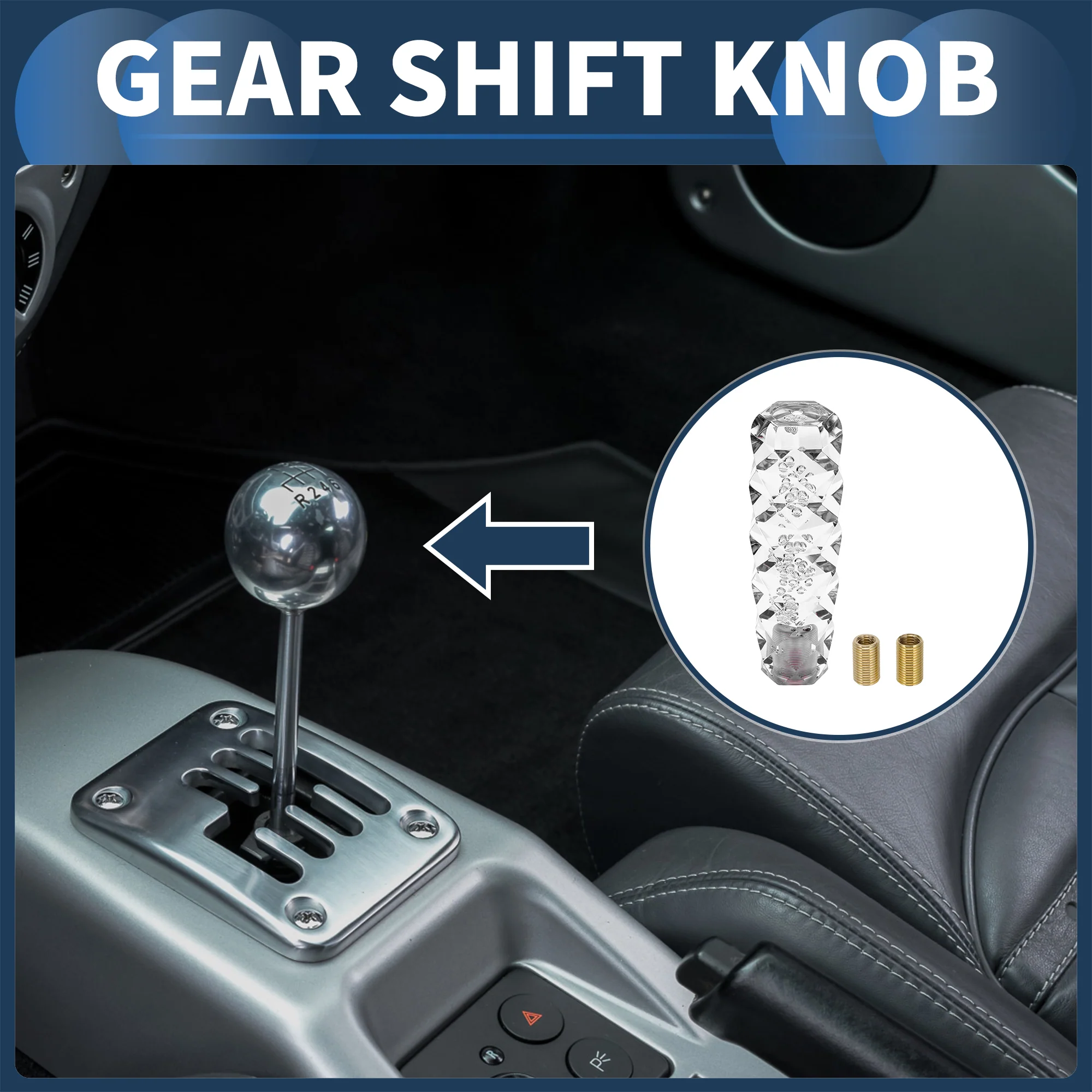 15cm Automatic and Manual Gear Shifter Knob with 2 Adapter Acrylic White 1Set - Image 2