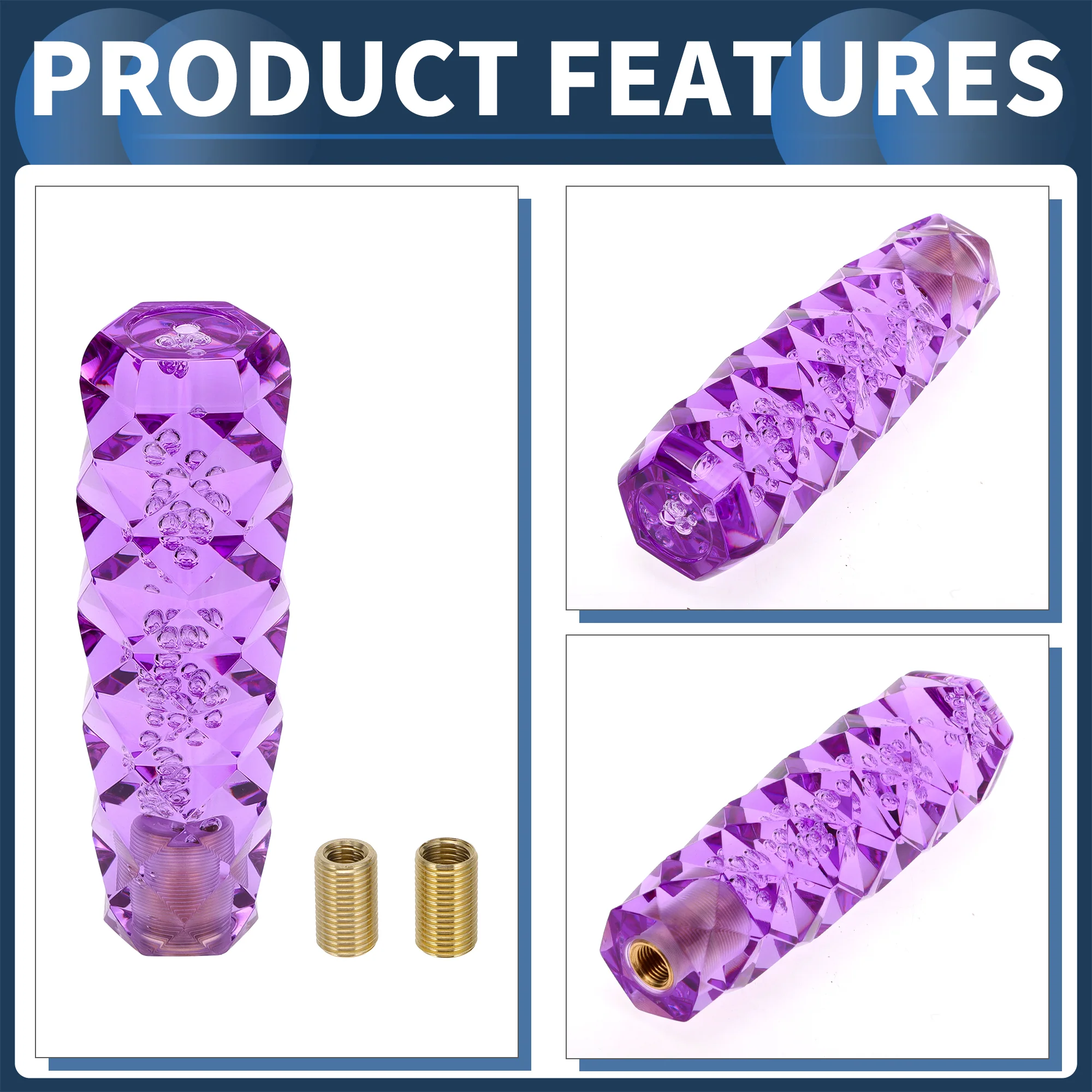 15cm Automatic and Manual Gear Shifter Knob with 2 Adapter Acrylic Purple 1Set - Image 6