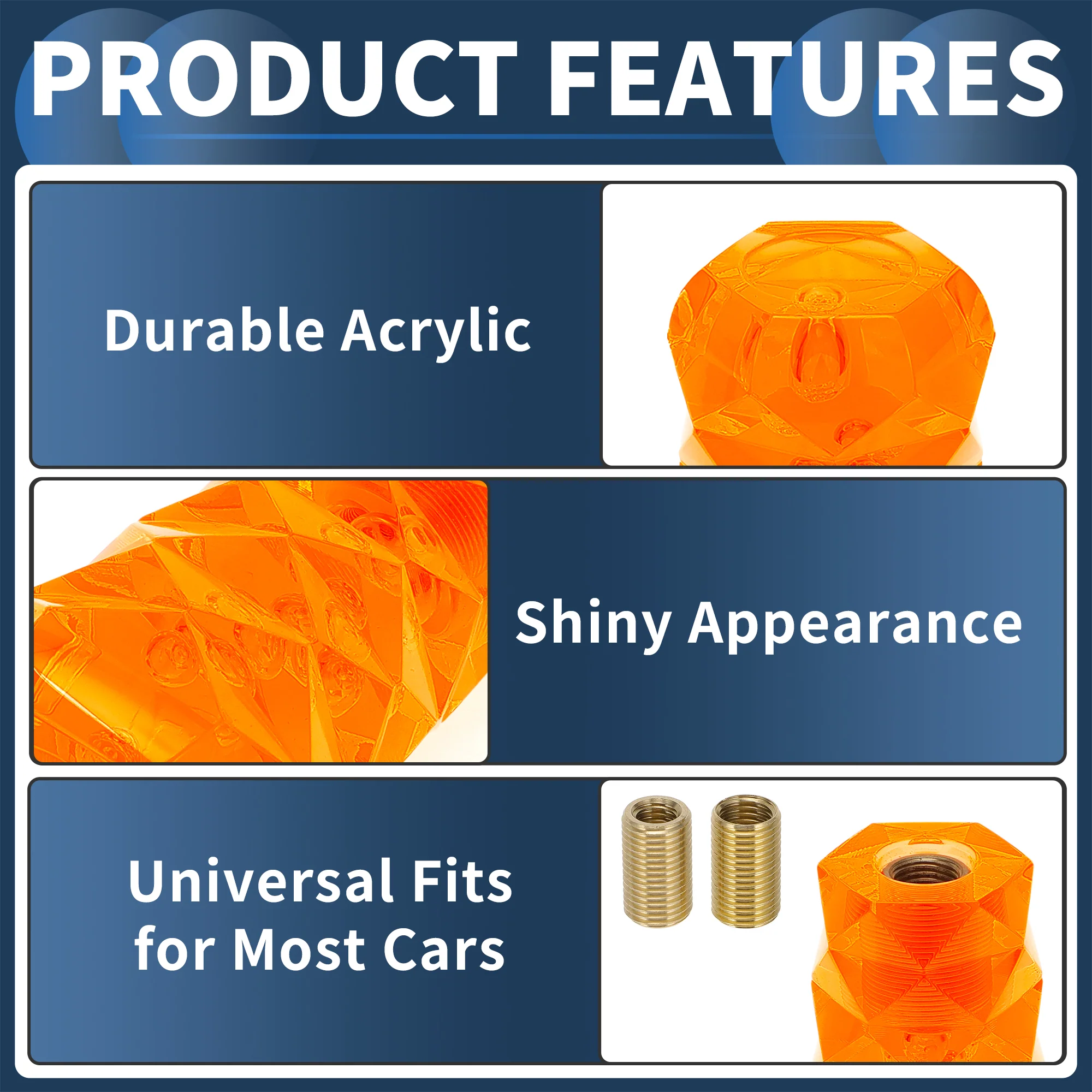 10cm Automatic and Manual Gear Shift Knob with 2 Adapter Acrylic Orange 1 Set - Image 4