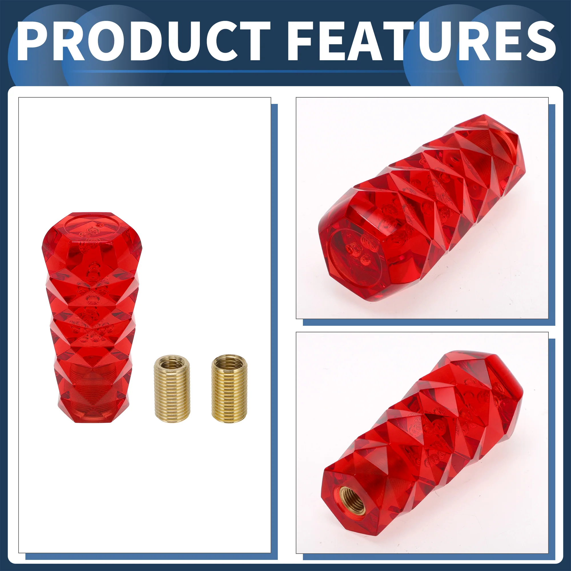 10cm Automatic and Manual Universal Shift Knob with 2 Adapter Acrylic Red 1Set - Image 6