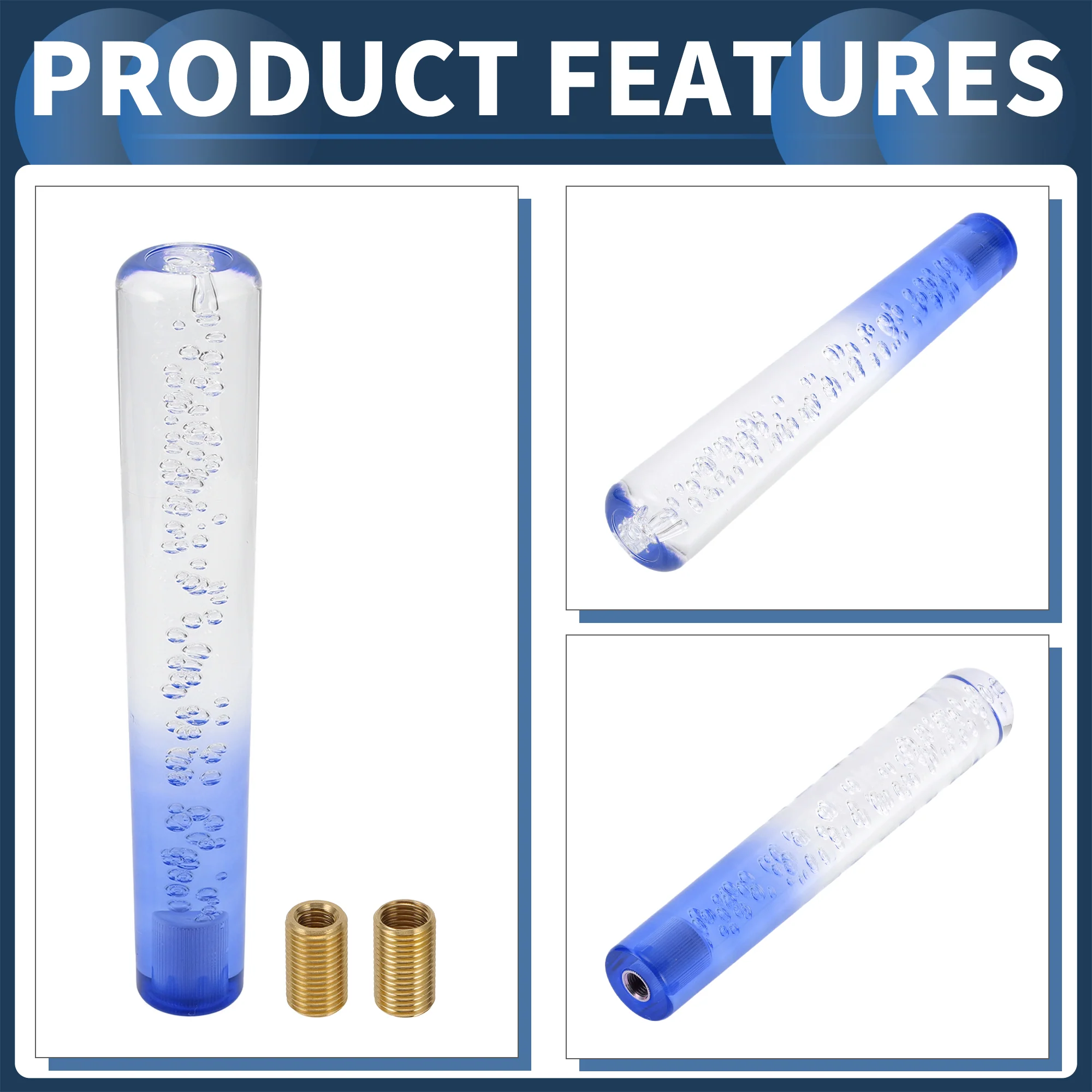 25cm Round Crystal Automatic and Manual Shift Knob W/ 2 Adapter Clear Blue 1 Set - Image 6
