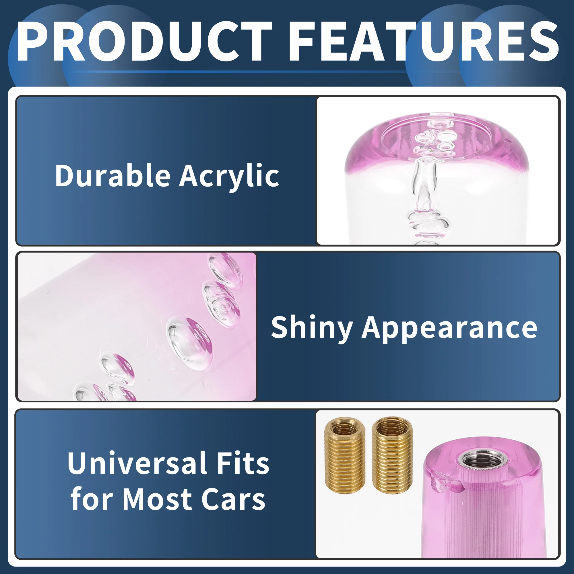 15cm Round Crystal Automatic Manual Shift Knob with 2 Adapter Clear Purple 1 Set - Image 4
