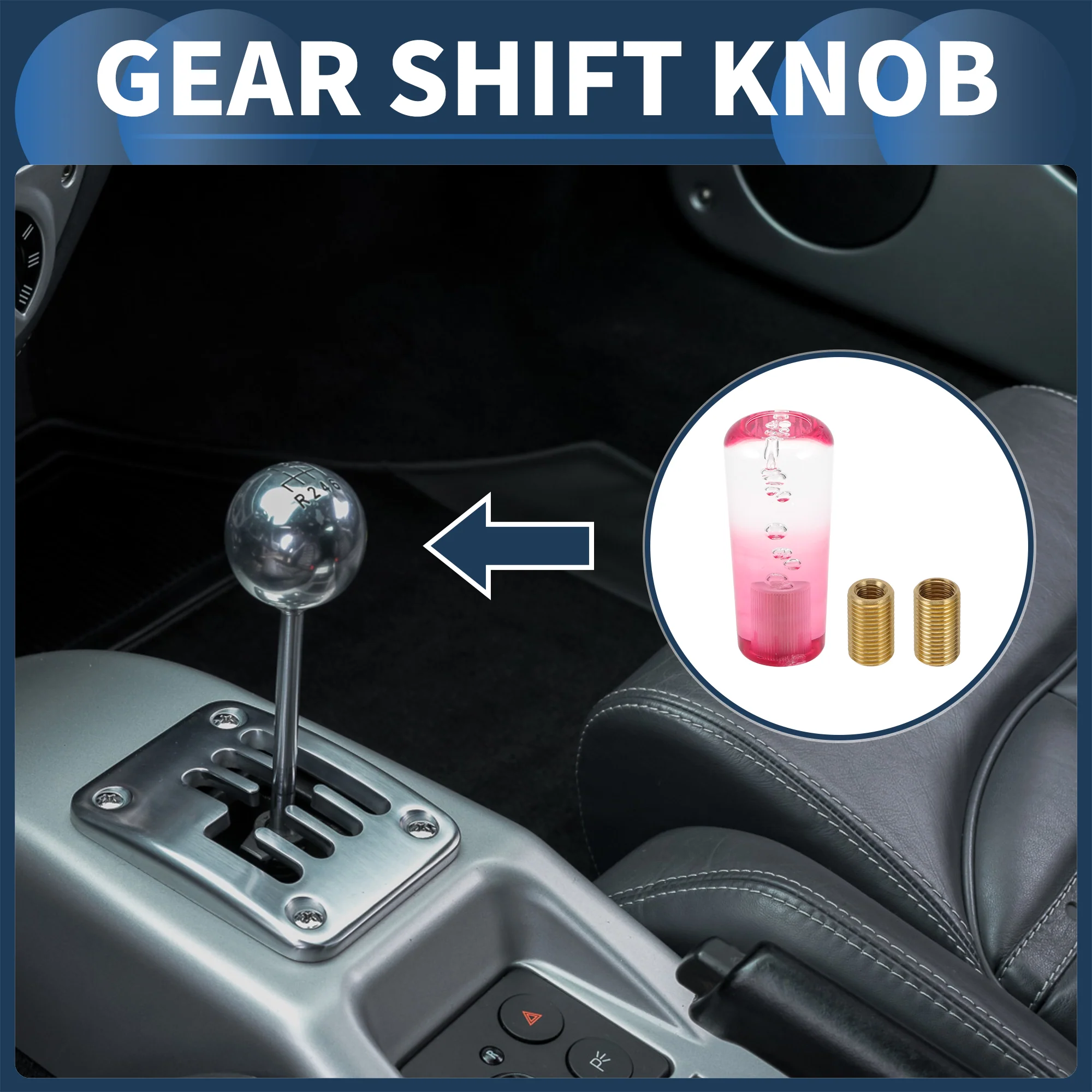 10cm Round Crystal Automatic and Manual Shift Knob W/ 2 Adapter Clear Pink 1 Set - Image 2