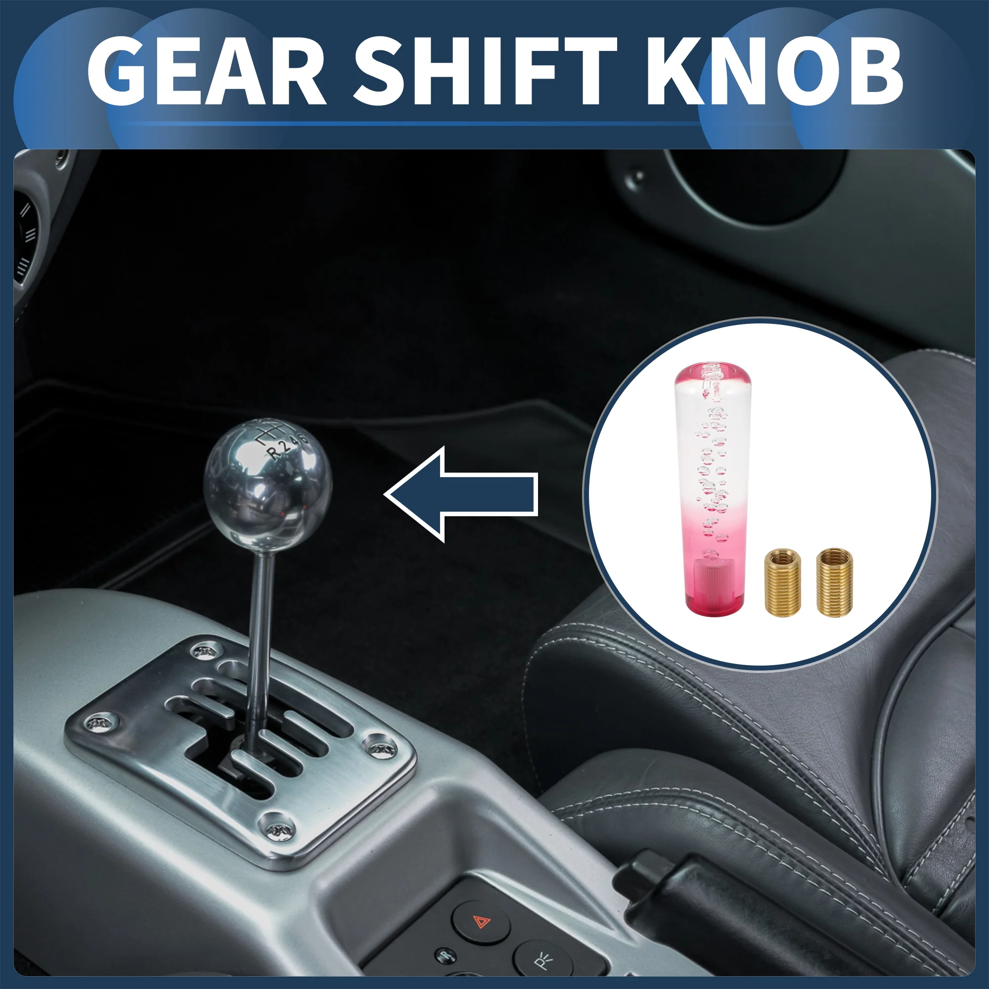 15cm Round Crystal Automatic and Manual Shift Knob W/ 2 Adapter Clear Pink 1 Set - Image 2
