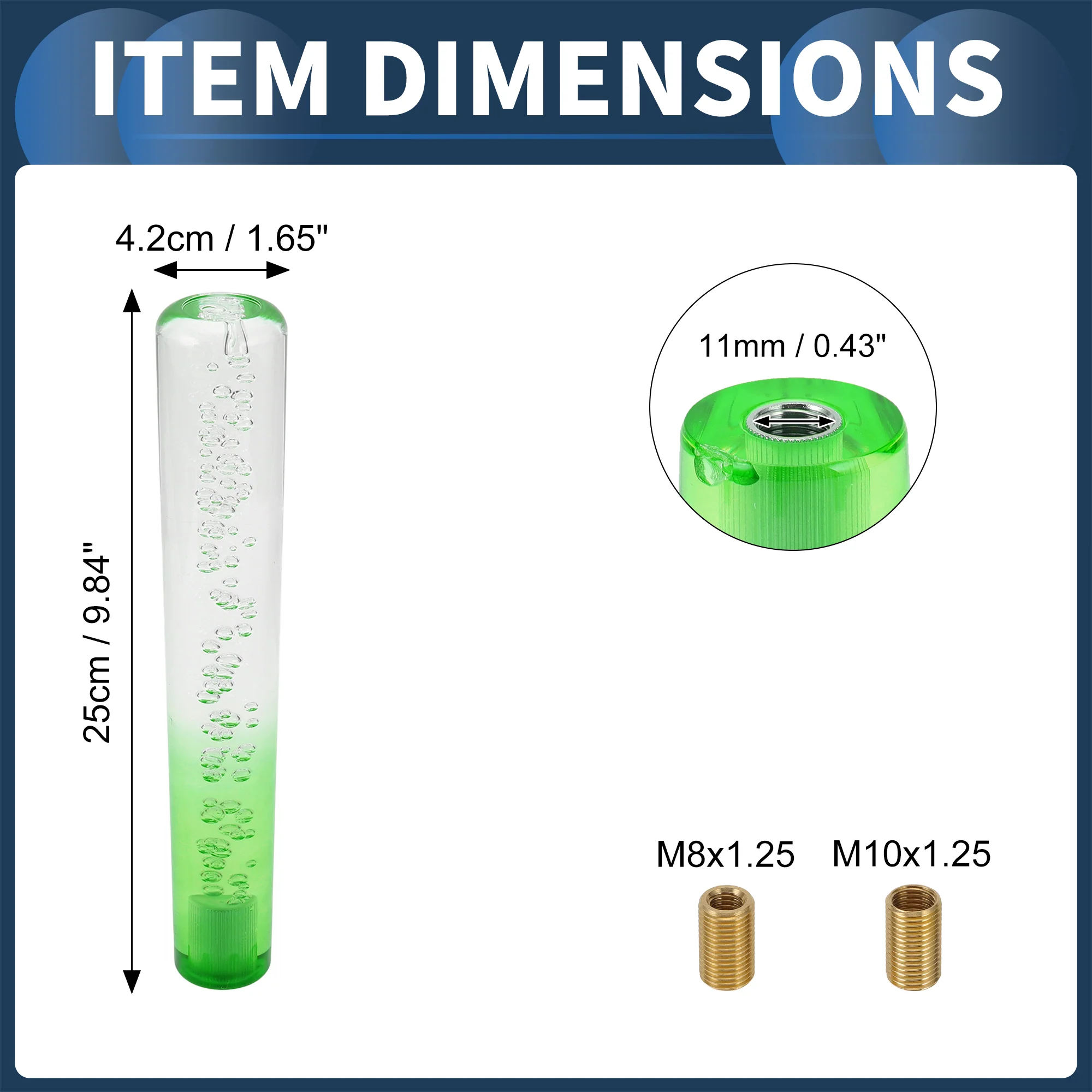 25cm Round Crystal Automatic Manual Shift Knob with 2 Adapter Clear Green 1 Set - Image 5