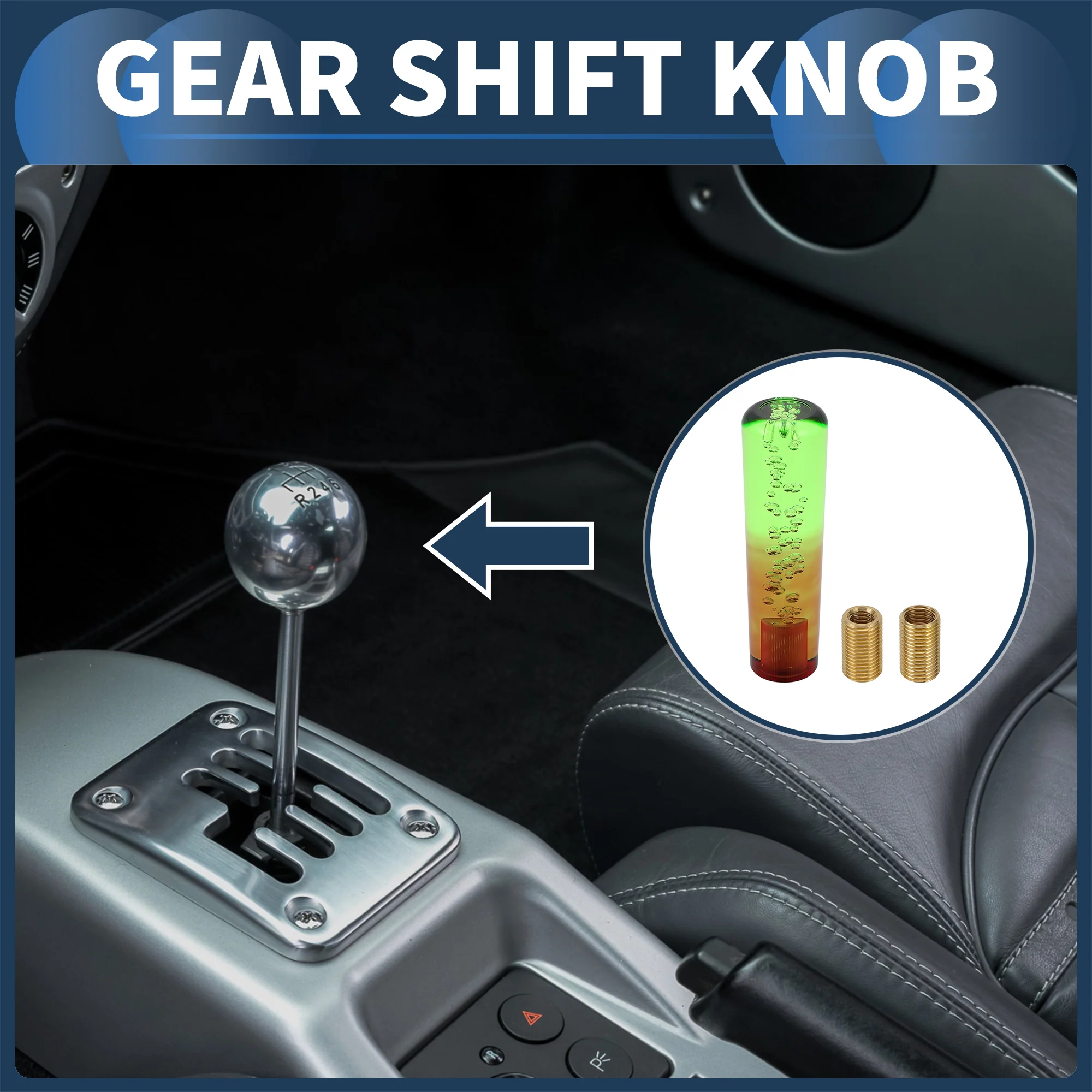 15cm Round Crystal Automatic Manual Shift Knob with 2 Adapter Green Brown 1 Set - Image 2