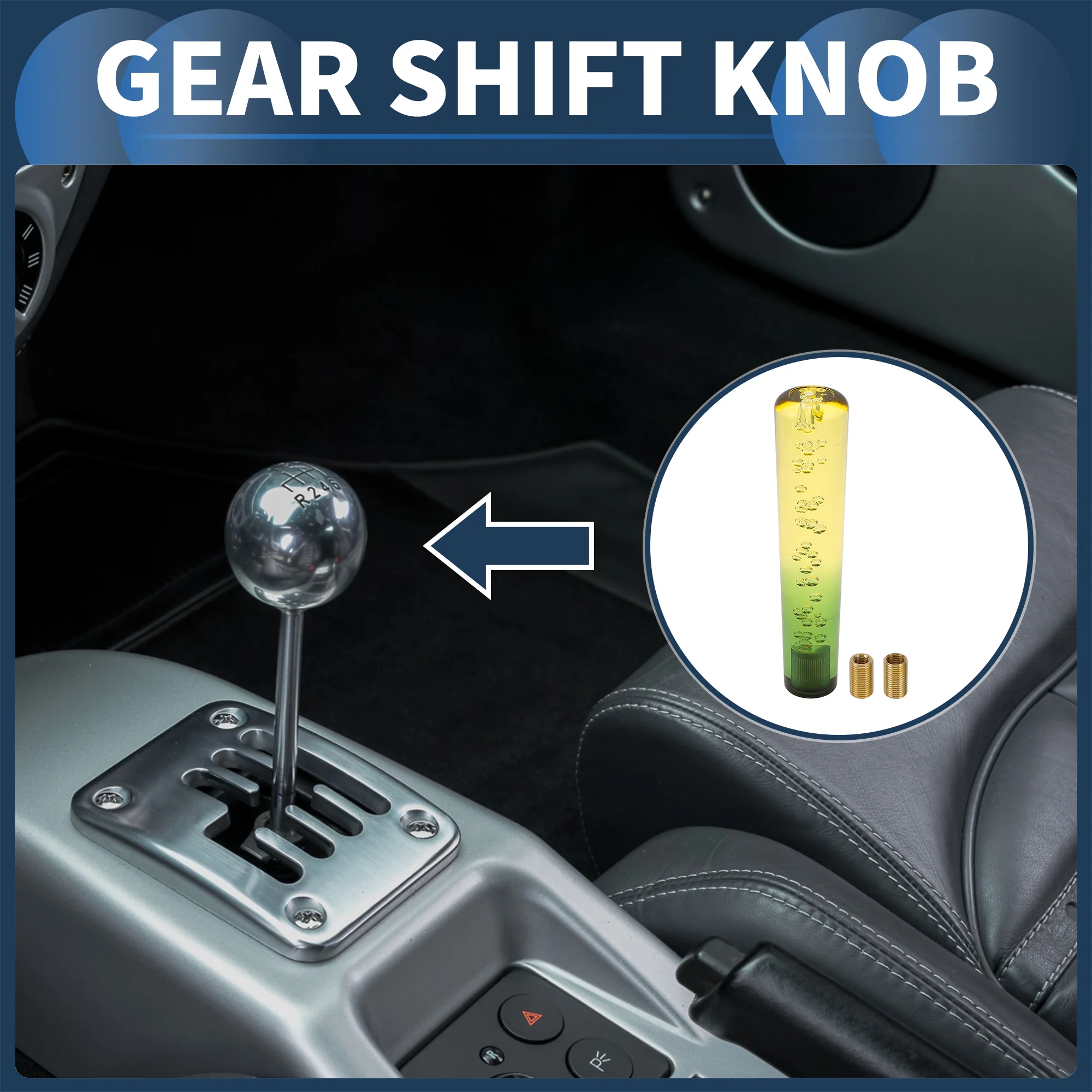 20cm Round Crystal Automatic Manual Shift Knob with 2 Adapter Yellow Green 1 Set - Image 2
